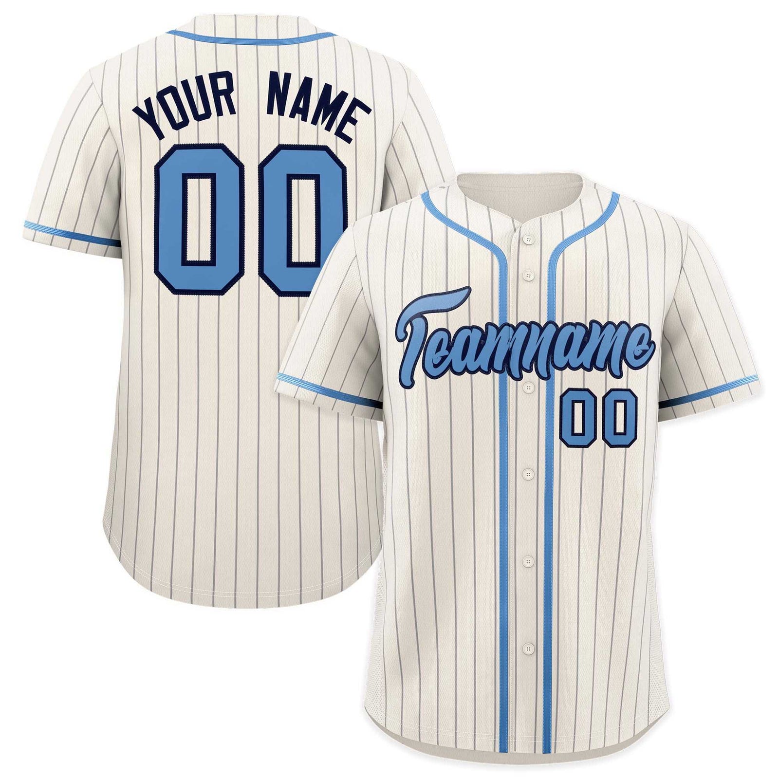 Custom Cream Light Blue Pinstripe Authentic Baseball Jersey