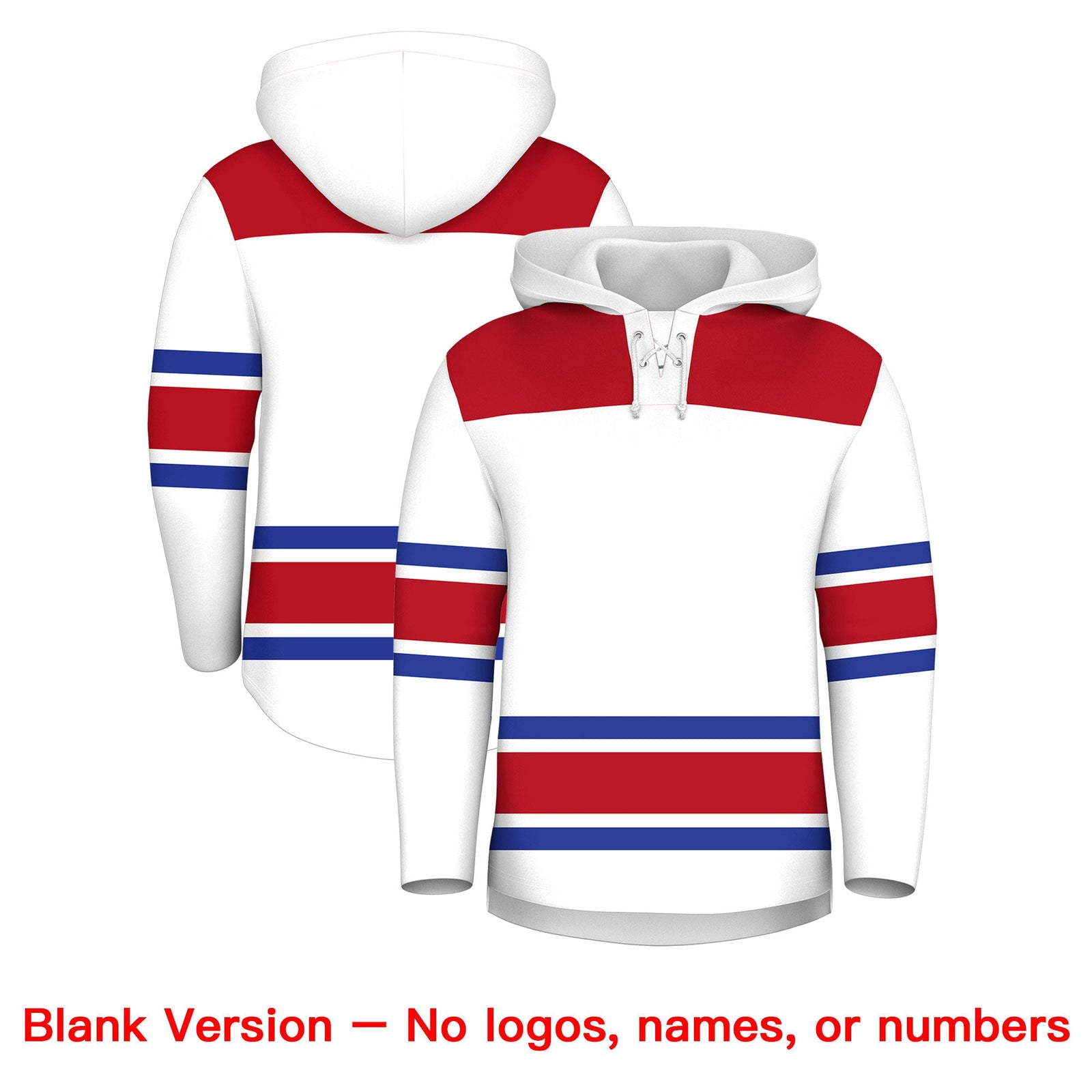 Custom Hockey Hoodie Jersey White Red Raglan Sleeves Lace-Up Neck Classic Team Colors Hoodie