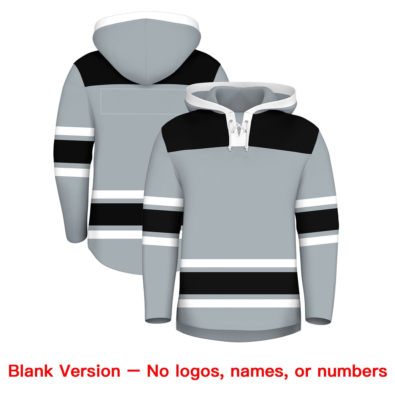 Custom Hockey Hoodie Jersey Silver Black Raglan Sleeves Lace-Up Neck Classic Team Colors Hoodie
