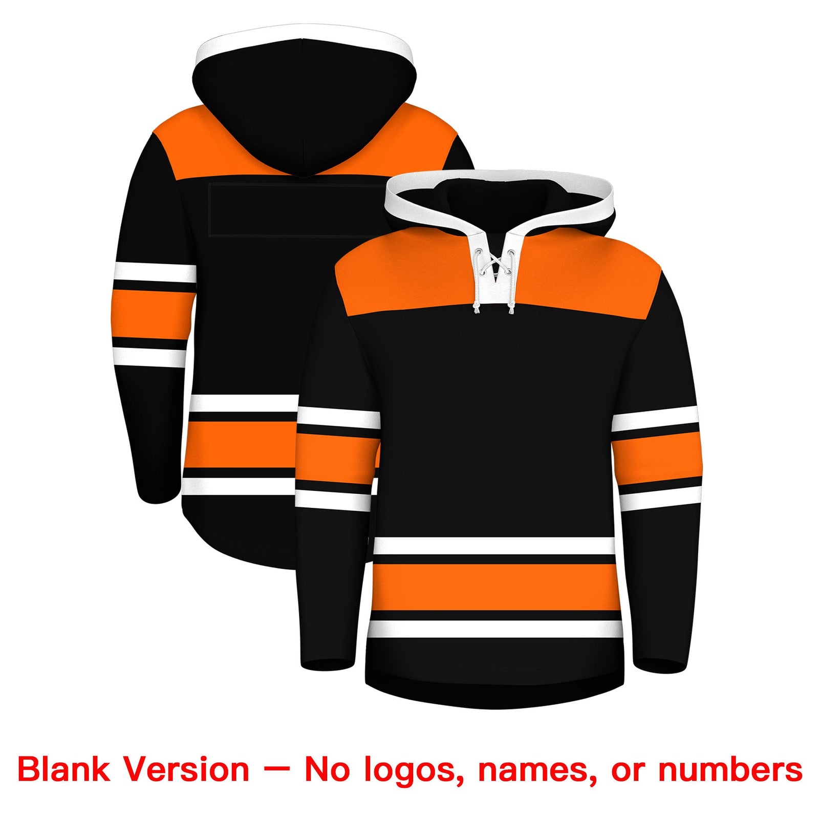 Custom Hockey Hoodie Jersey Black Orange Raglan Sleeves Lace-Up Neck Personalized Jersey for Men & Youth