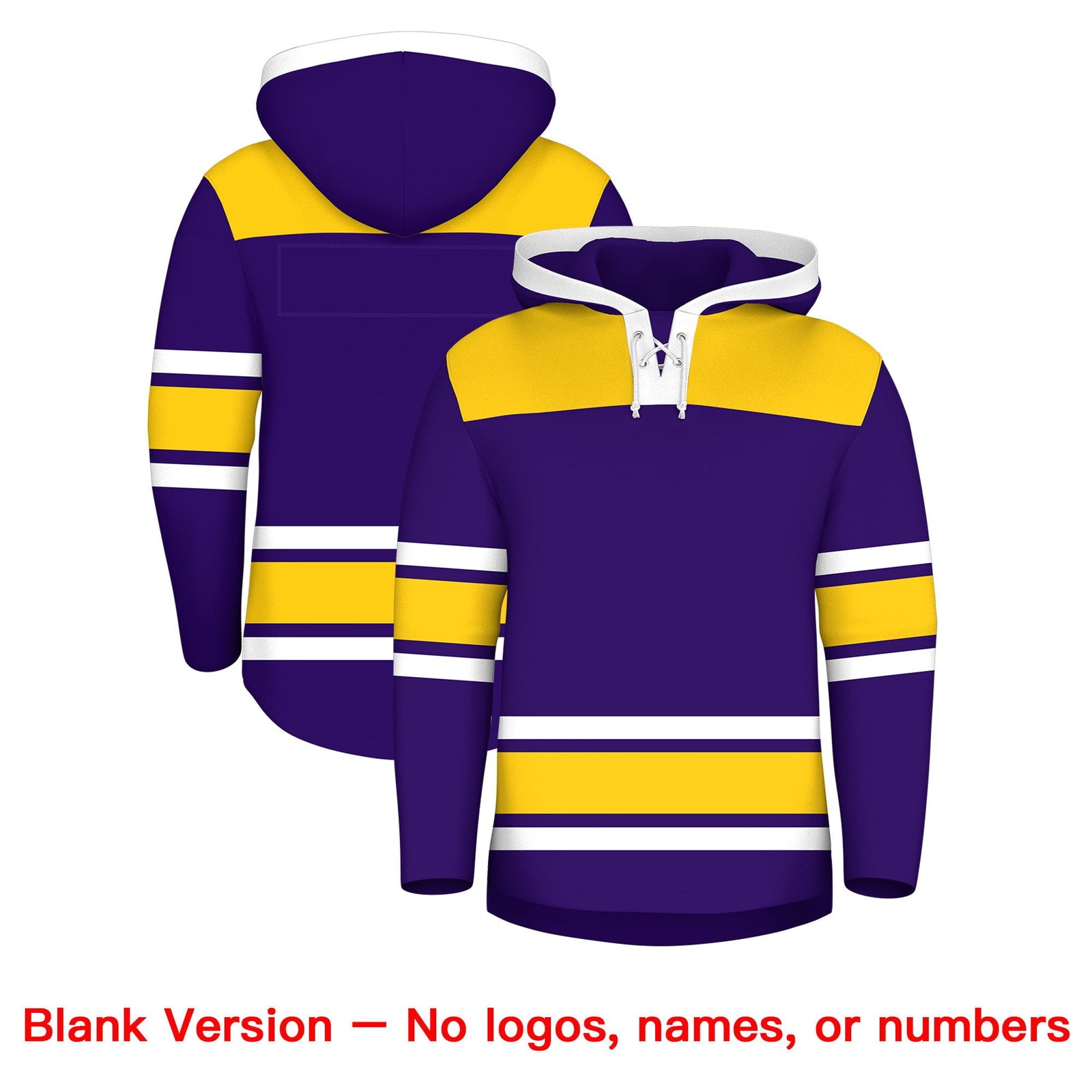 Custom Hockey Hoodie Jersey Purple Gold Raglan Sleeves Lace-Up Neck Personalized Jersey for Men & Youth