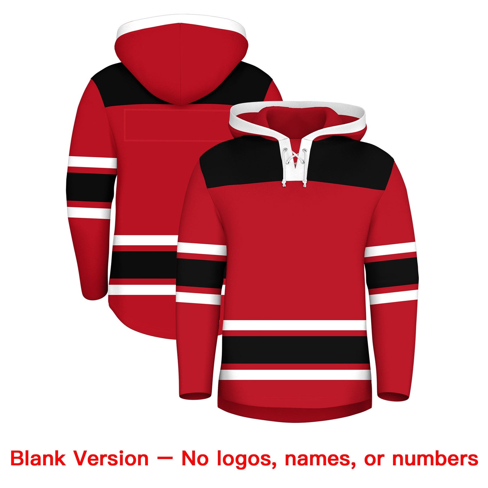 Custom Hockey Hoodie Jersey Red Black Raglan Sleeves Lace-Up Neck Classic Team Colors Hoodie