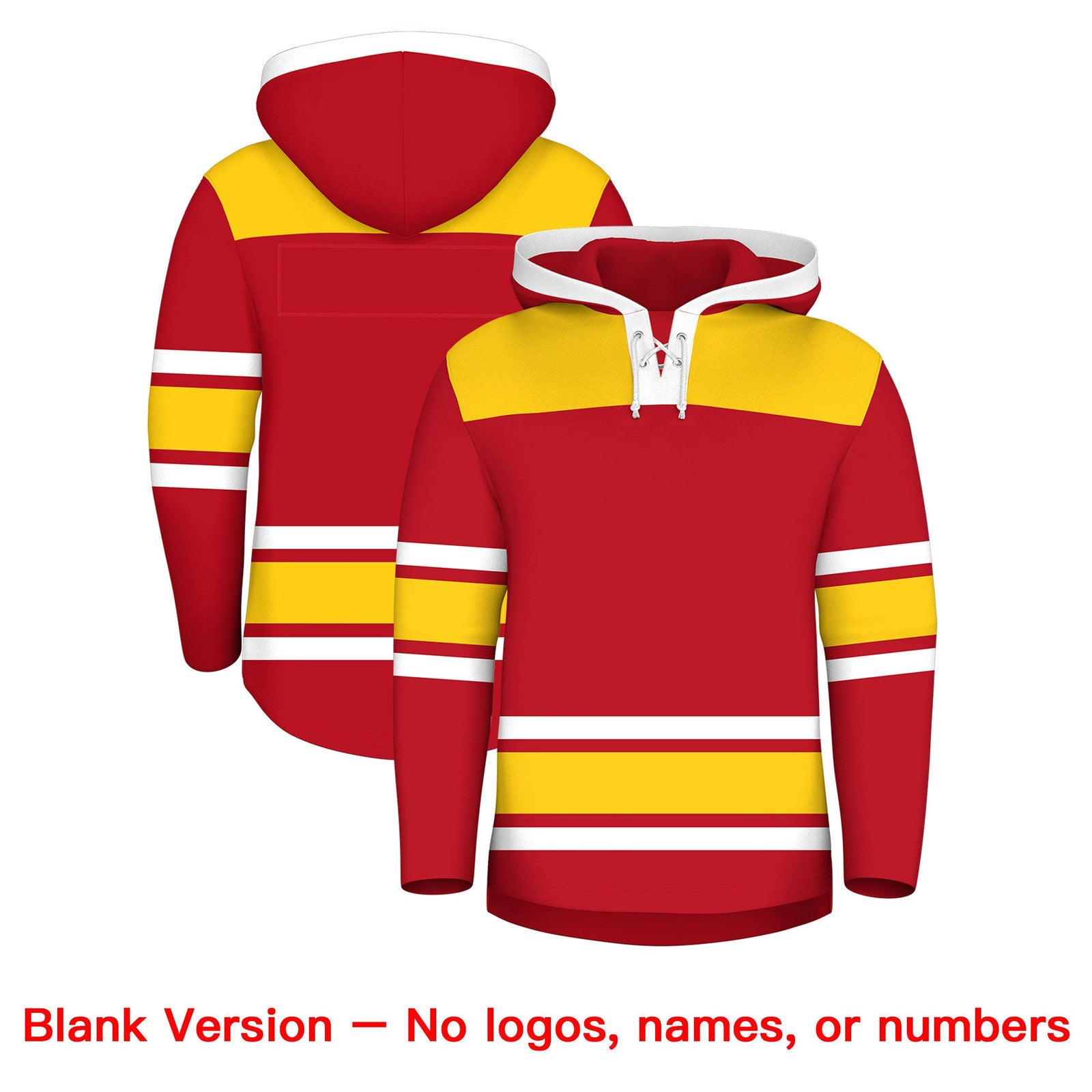 Custom Hockey Hoodie Jersey Red Gold Raglan Sleeves Lace-Up Neck Personalized Jersey for Men & Youth