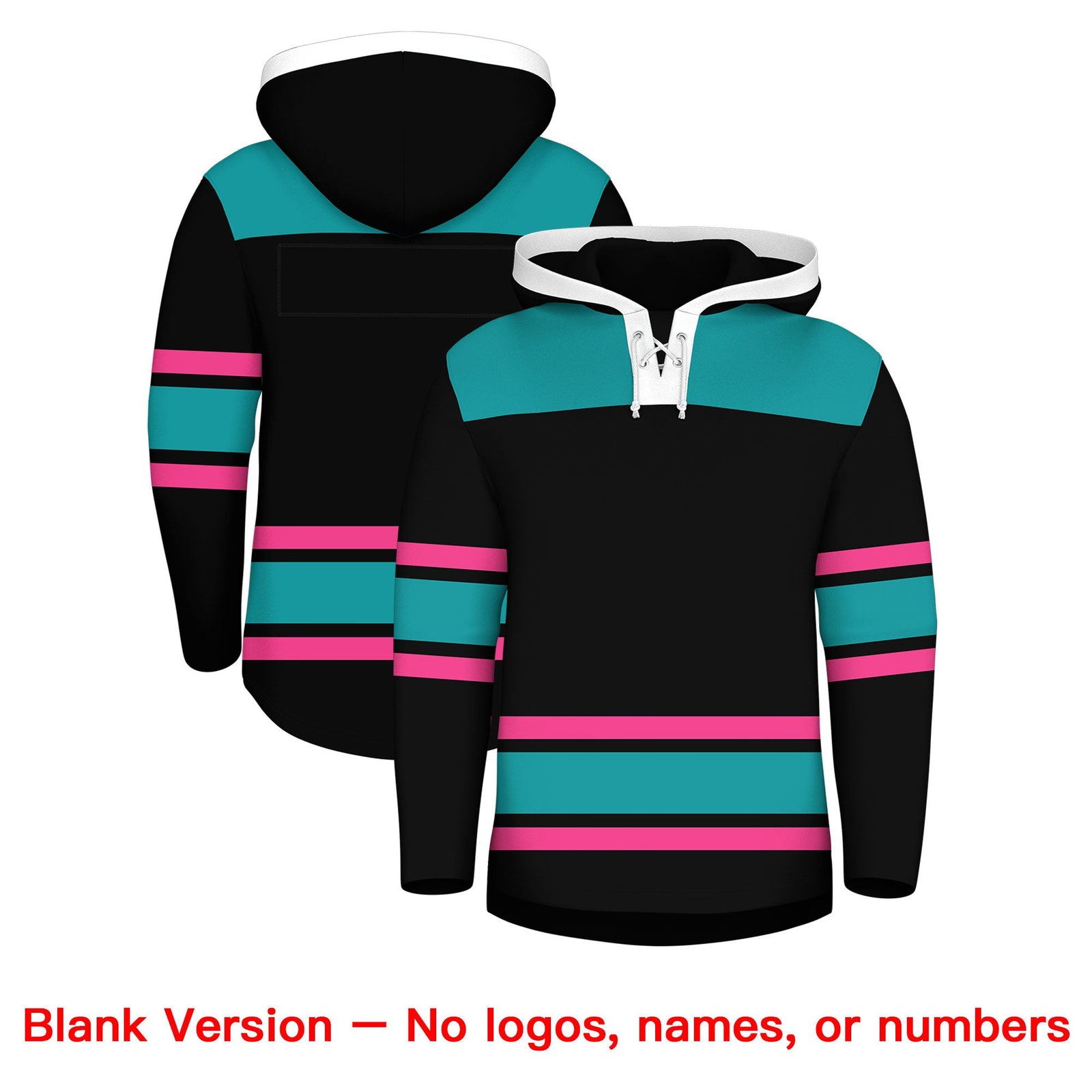 Custom Hockey Hoodie Jersey Black Aqua Raglan Sleeves Lace-Up Neck Personalized Jersey for Men & Youth