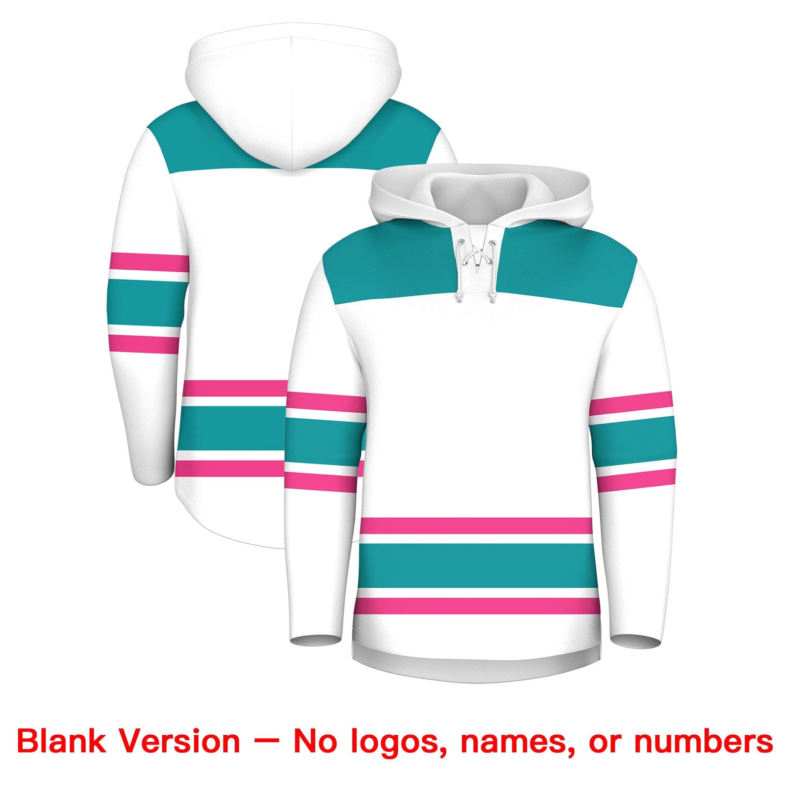 Custom Hockey Hoodie Jersey White Aqua Raglan Sleeves Lace-Up Neck Personal Name & Number & Logo