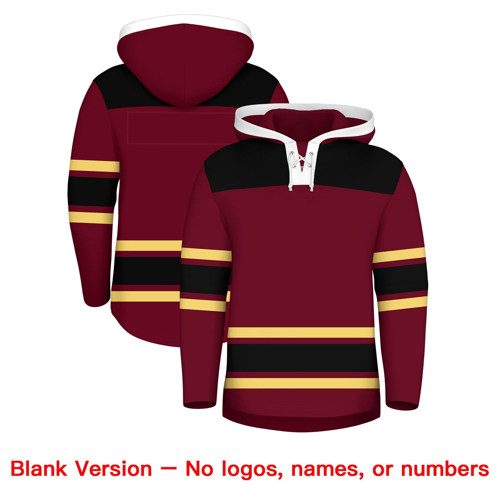 Custom Hockey Hoodie Jersey Crimson Black Raglan Sleeves Lace-Up Neck Personal Name & Number & Logo