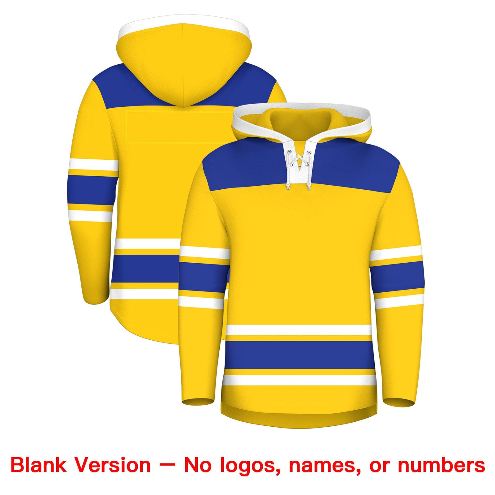 Custom Hockey Hoodie Jersey Gold Royal Blue Raglan Sleeves Lace-Up Neck Personalized Jersey for Men & Youth