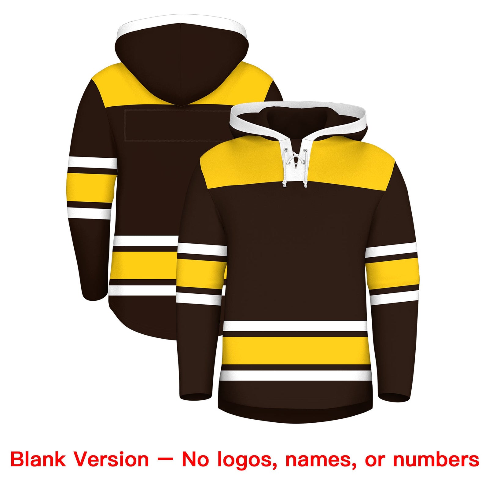 Custom Hockey Hoodie Jersey Brown Gold Raglan Sleeves Lace-Up Neck Personalized Jersey for Men & Youth
