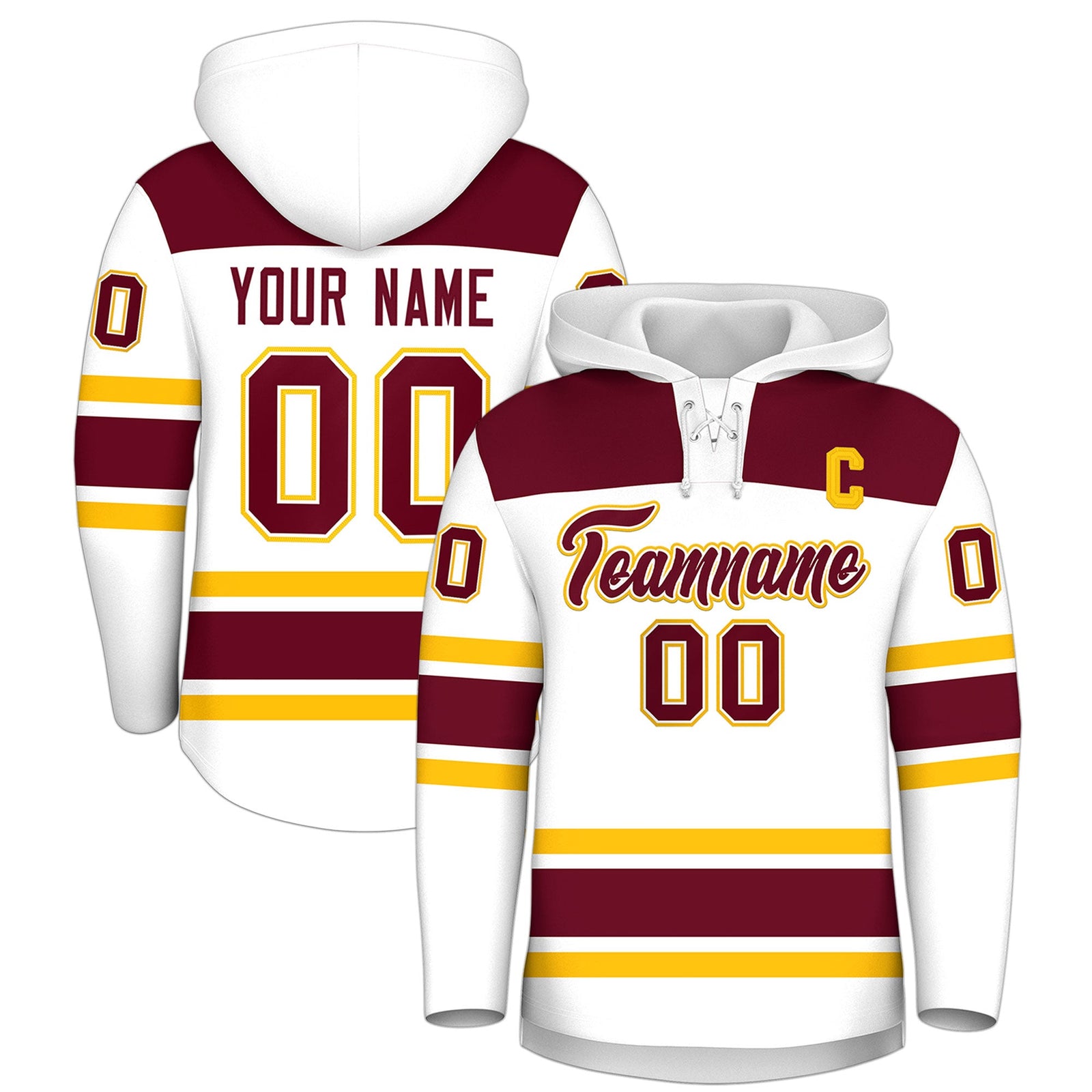 Custom Hockey Hoodie Jersey White Crimson Raglan Sleeves Lace-Up Neck Personalized Jersey for Men & Youth