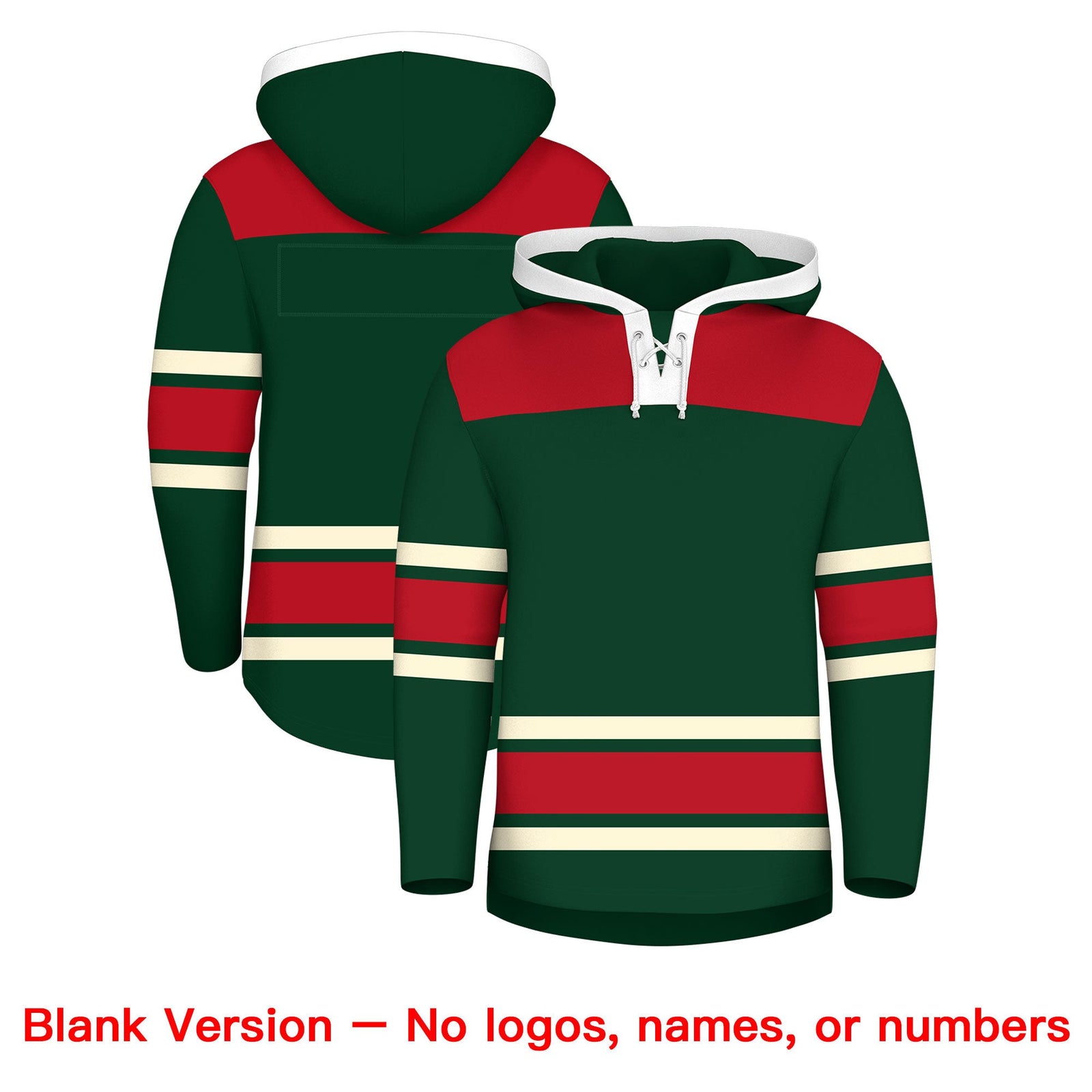 Custom Hockey Hoodie Jersey Green Red Raglan Sleeves Lace-Up Neck Classic Team Colors Hoodie
