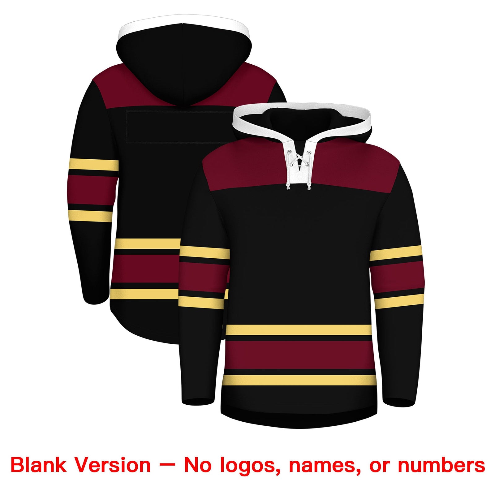 Custom Hockey Hoodie Jersey Black Crimson Raglan Sleeves Lace-Up Neck Personalized Jersey for Men & Youth