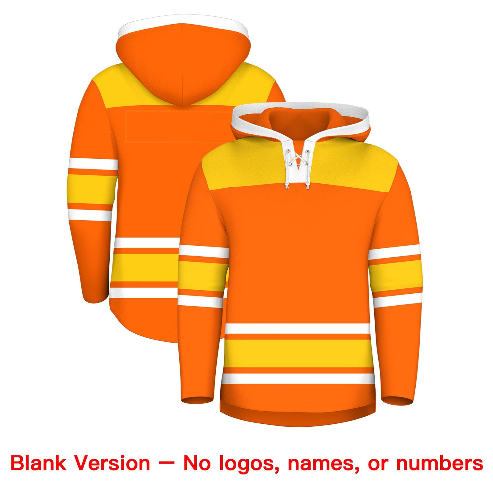 Custom Hockey Hoodie Jersey Orange Gold Raglan Sleeves Lace-Up Neck Personal Name & Number & Logo
