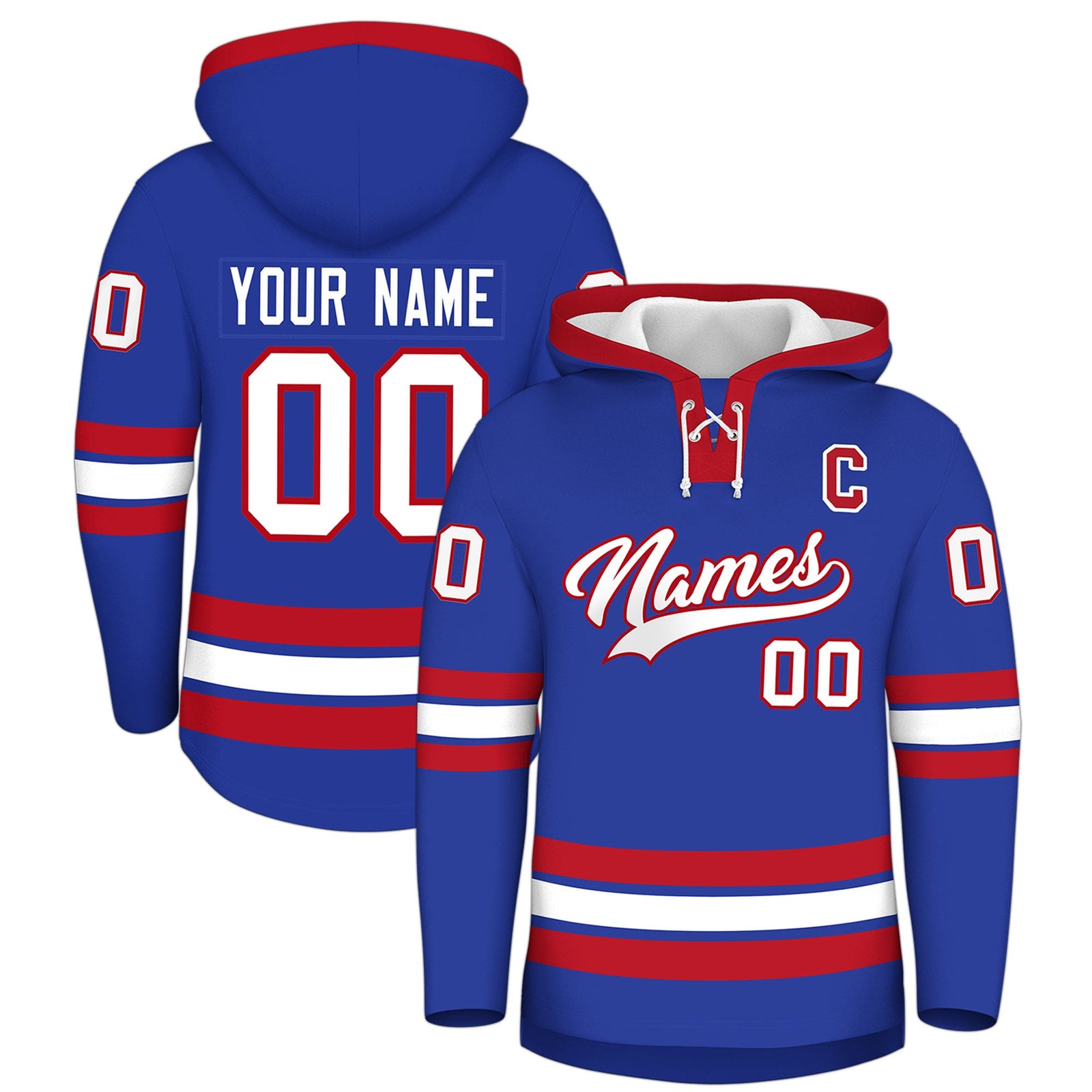 Custom Hockey Hoodie Jersey Royal Blue Red Classic Style Add Name,Number&Logo