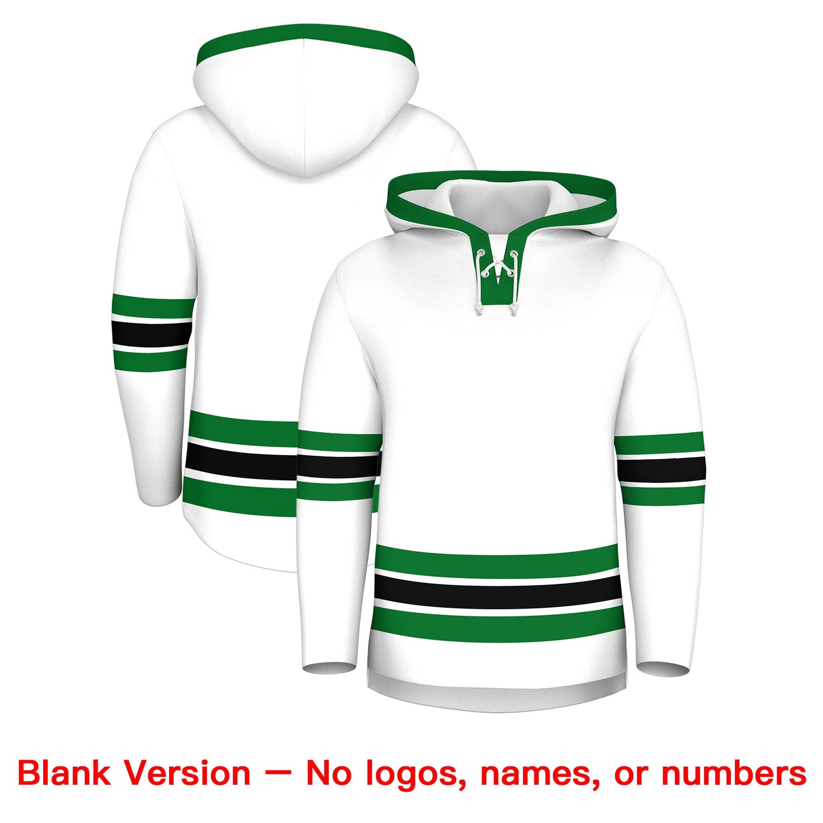 Custom Hockey Hoodie Jersey White Kelly Green Classic Style Add Name,Number&Logo