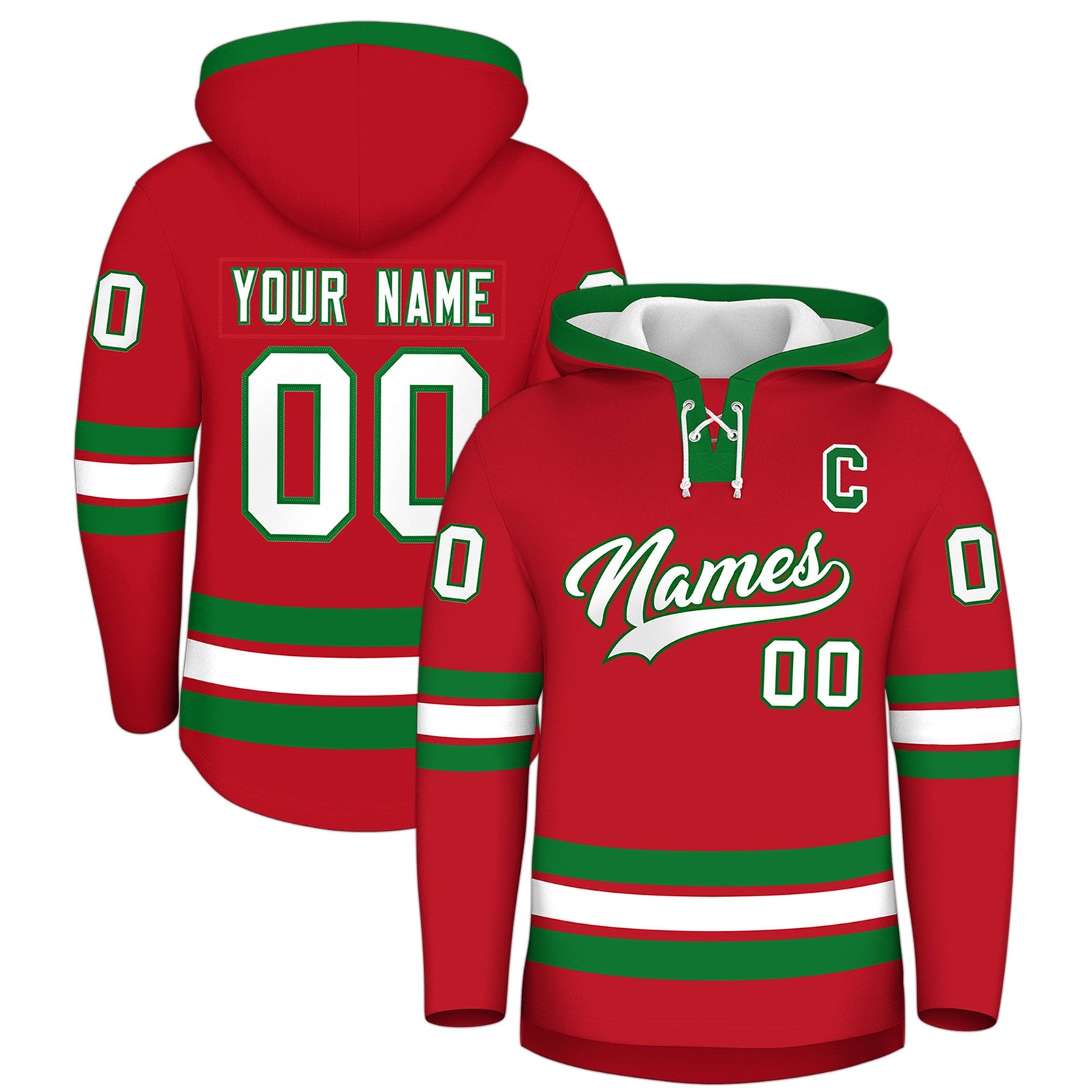 Custom Hockey Hoodie Jersey Red Kelly Green Classic Style for Men&Youth