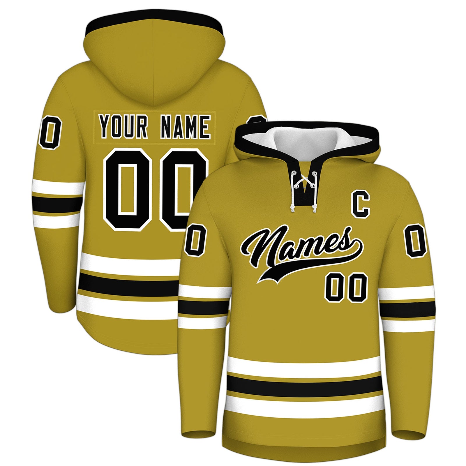 Custom Hockey Hoodie Jersey Old Gold Black Classic Style for Men&Youth