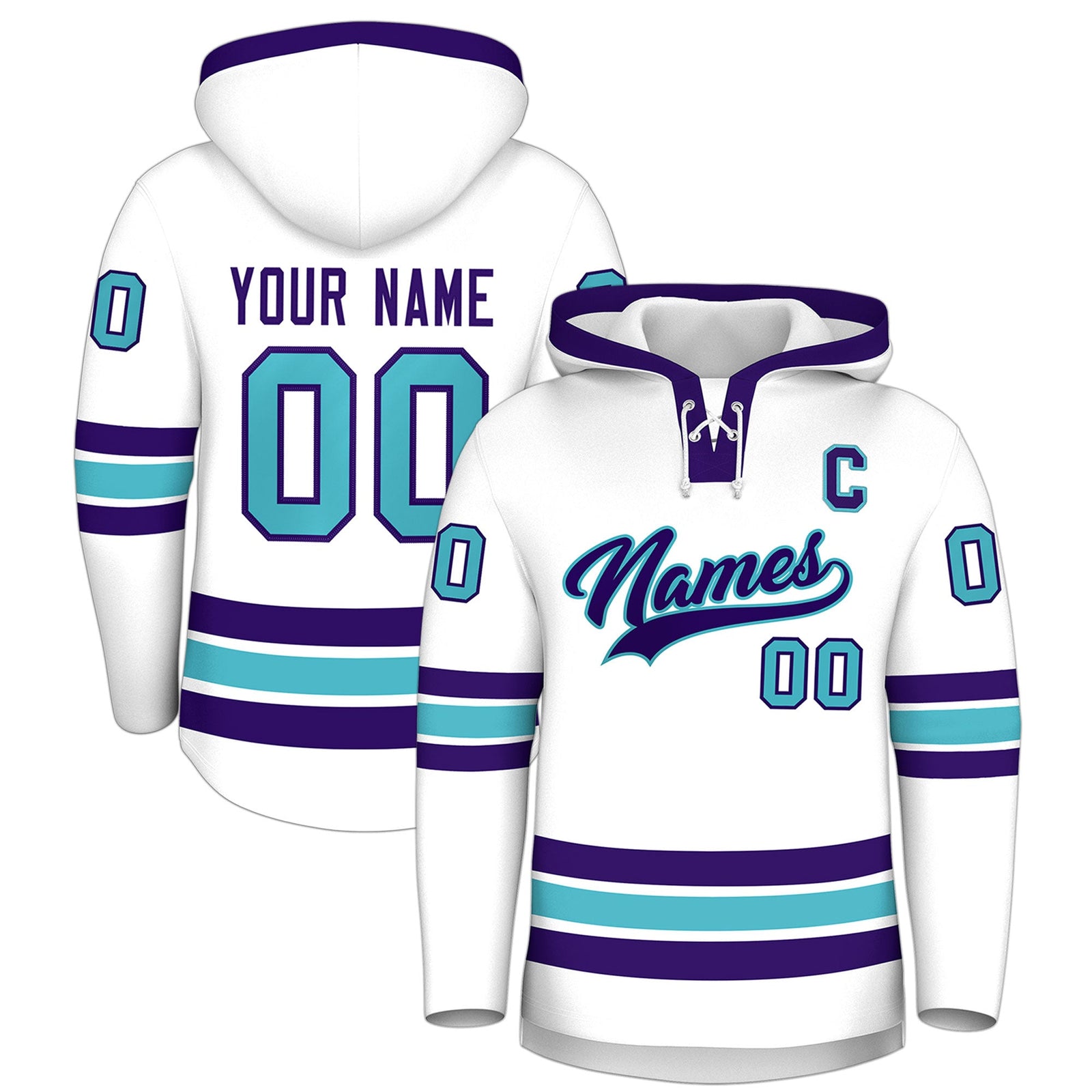 Custom Hockey Hoodie Jersey White Purple Classic Style for Men&Youth