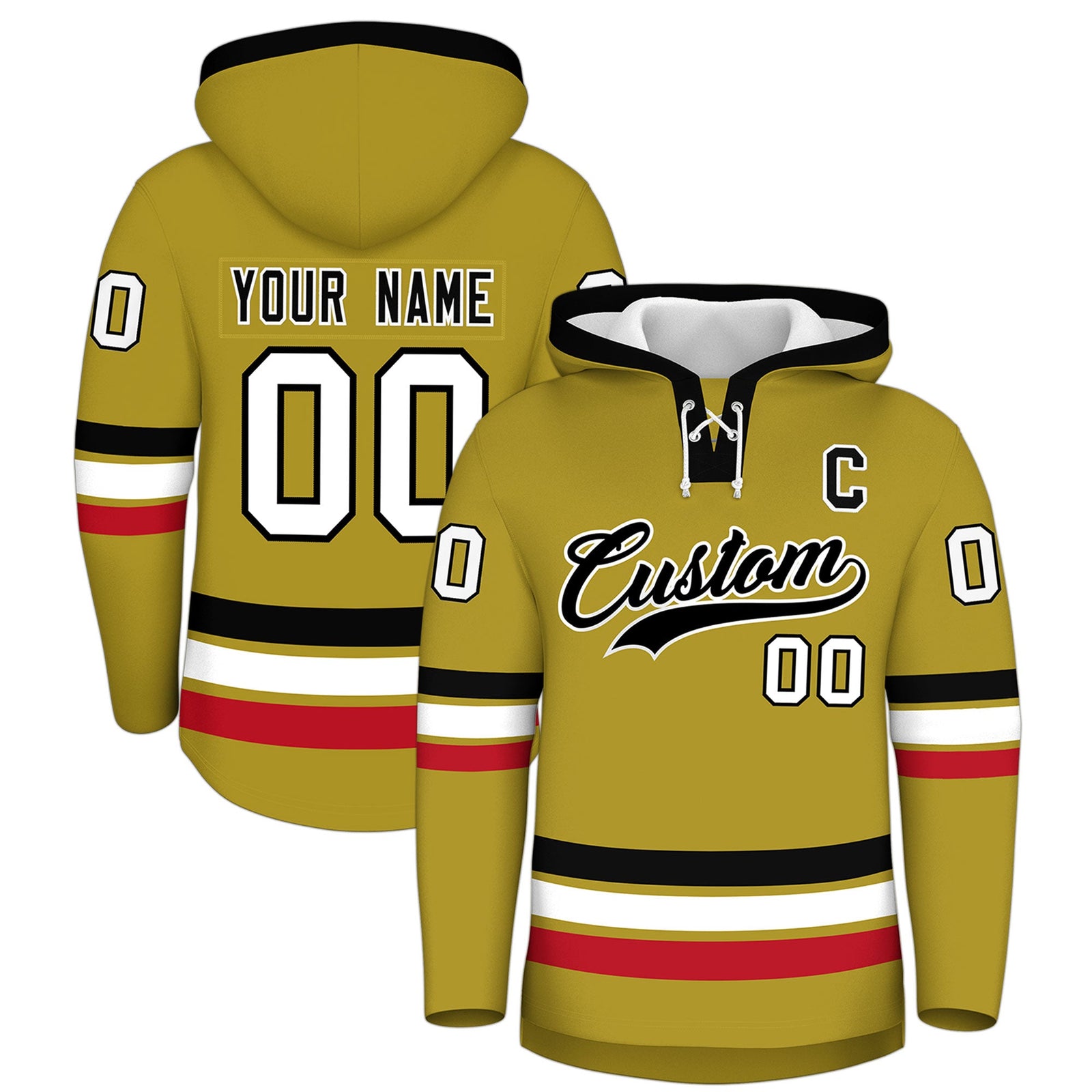 Custom Hockey Hoodie Jersey Old Gold Black Classic Style for Men&Youth