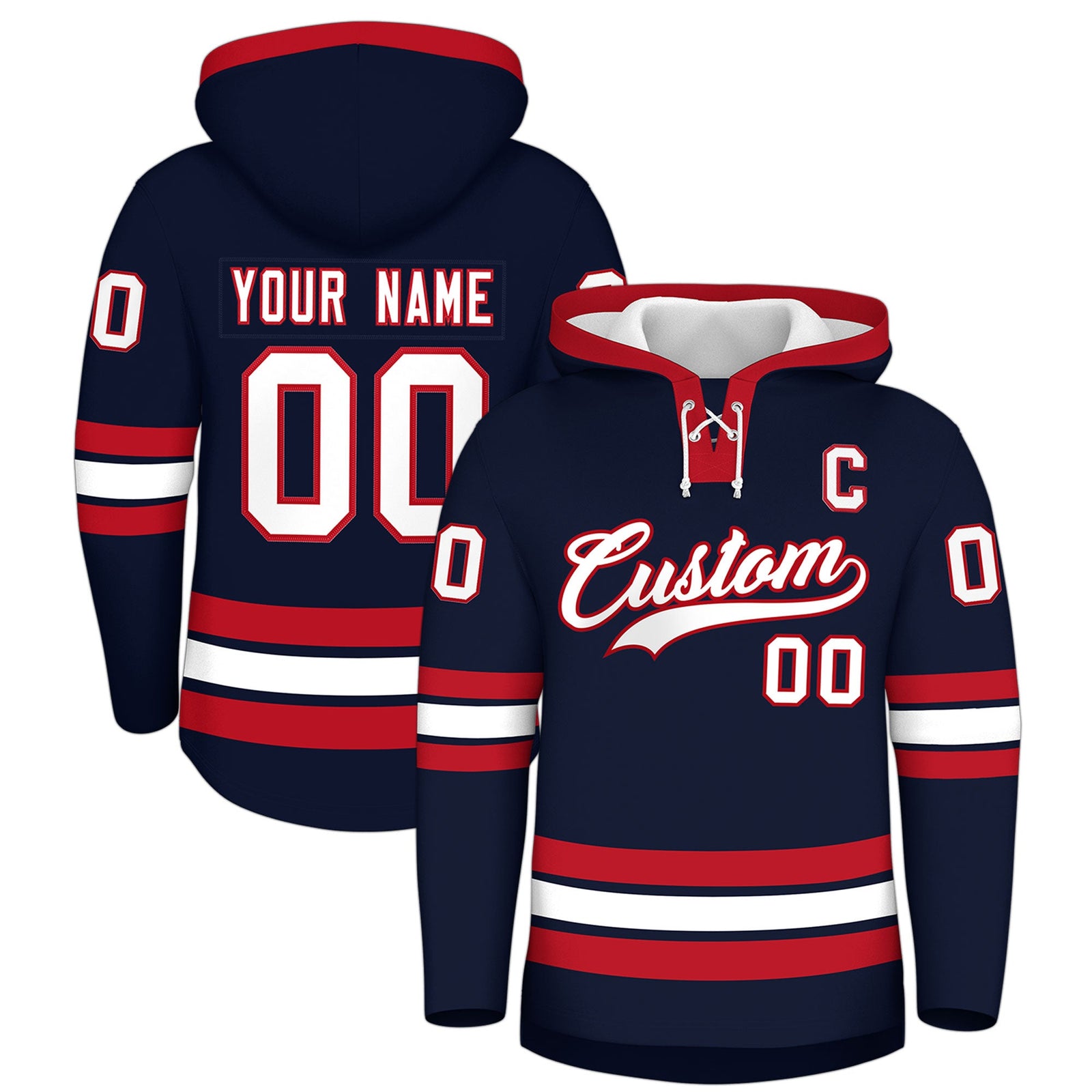Custom Hockey Hoodie Jersey Navy Red Classic Style for Men&Youth