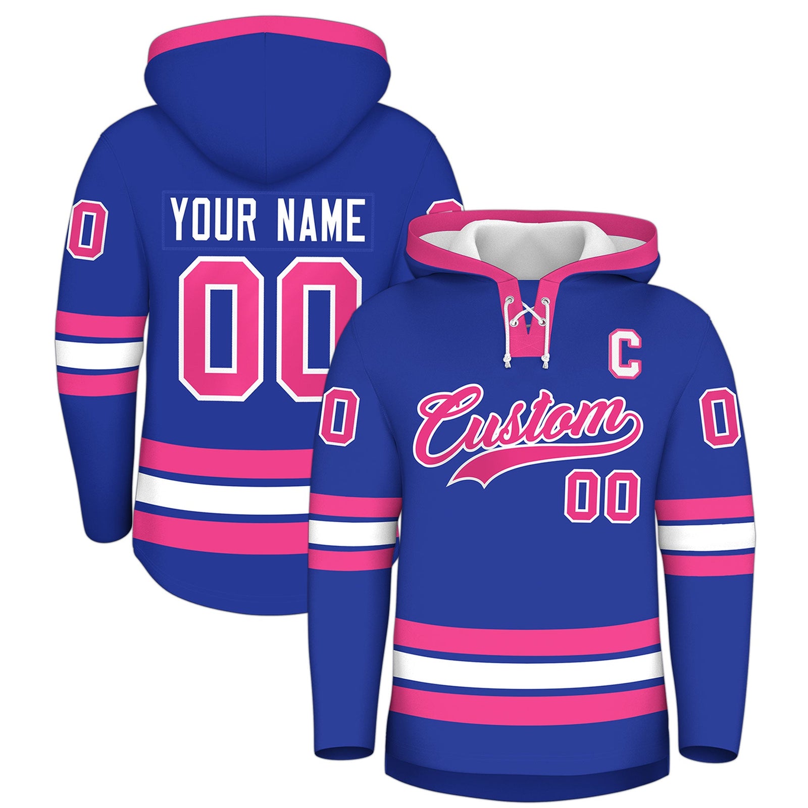 Custom Hockey Hoodie Jersey Royal Blue Pink Classic Style Add Name,Number & Logo