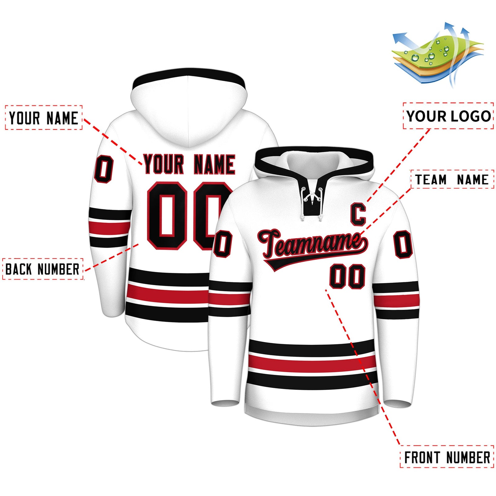 Custom Hockey Hoodie Jersey White Black Classic Style Add Name,Number & Logo