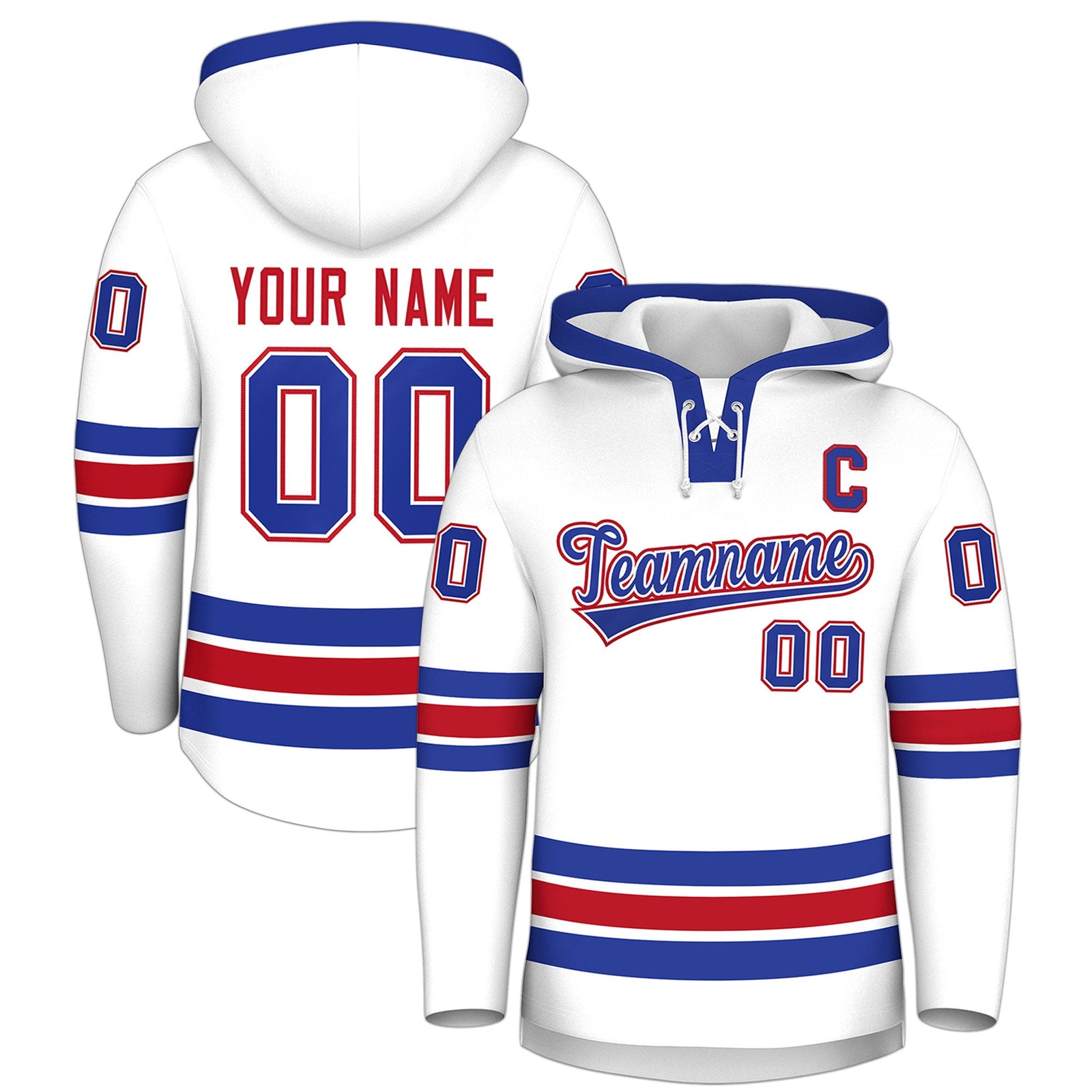 Custom Hockey Hoodie Jersey White Royal Blue Classic Style for Men&Youth