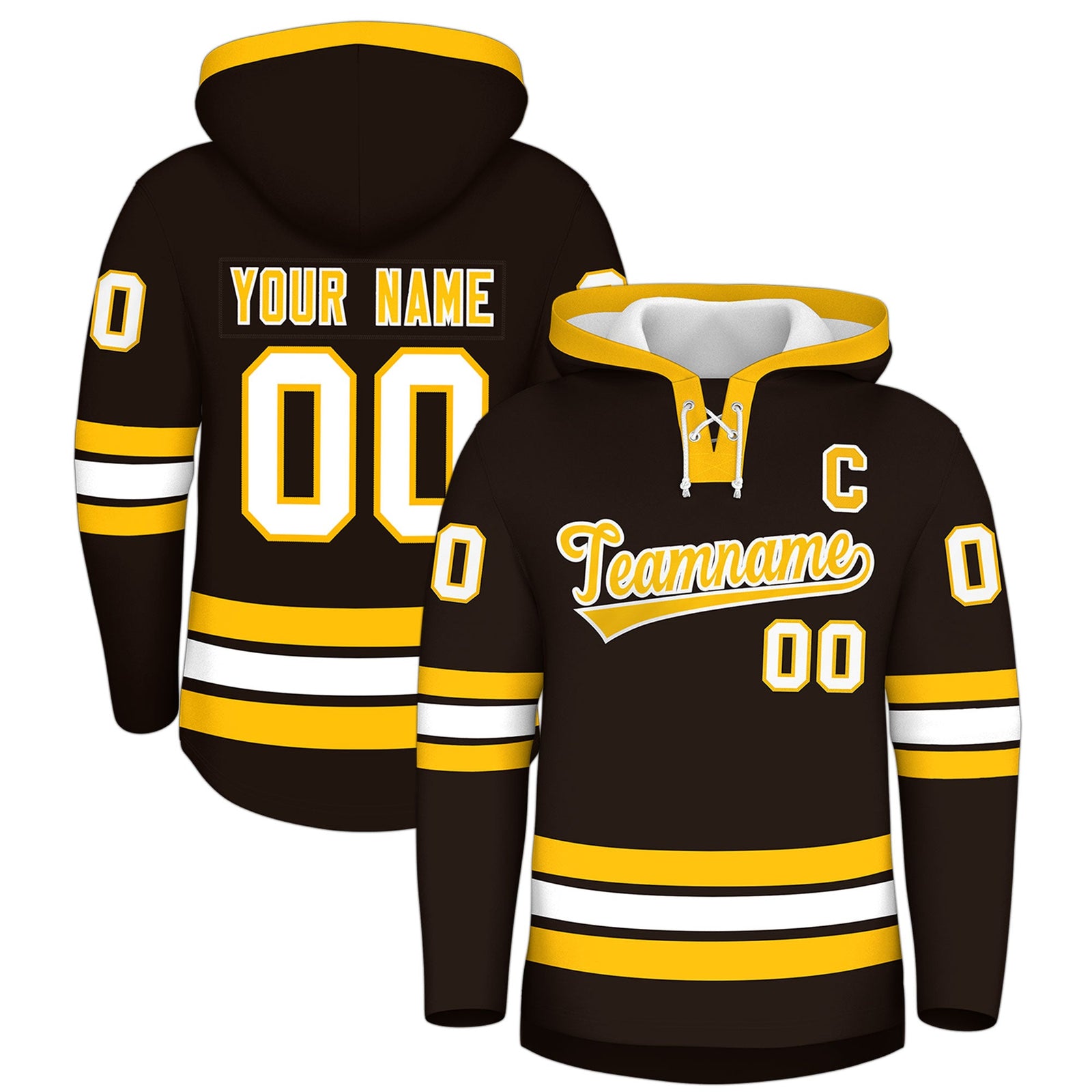 Custom Hockey Hoodie Jersey Brown Gold Classic Style Add Name,Number & Logo
