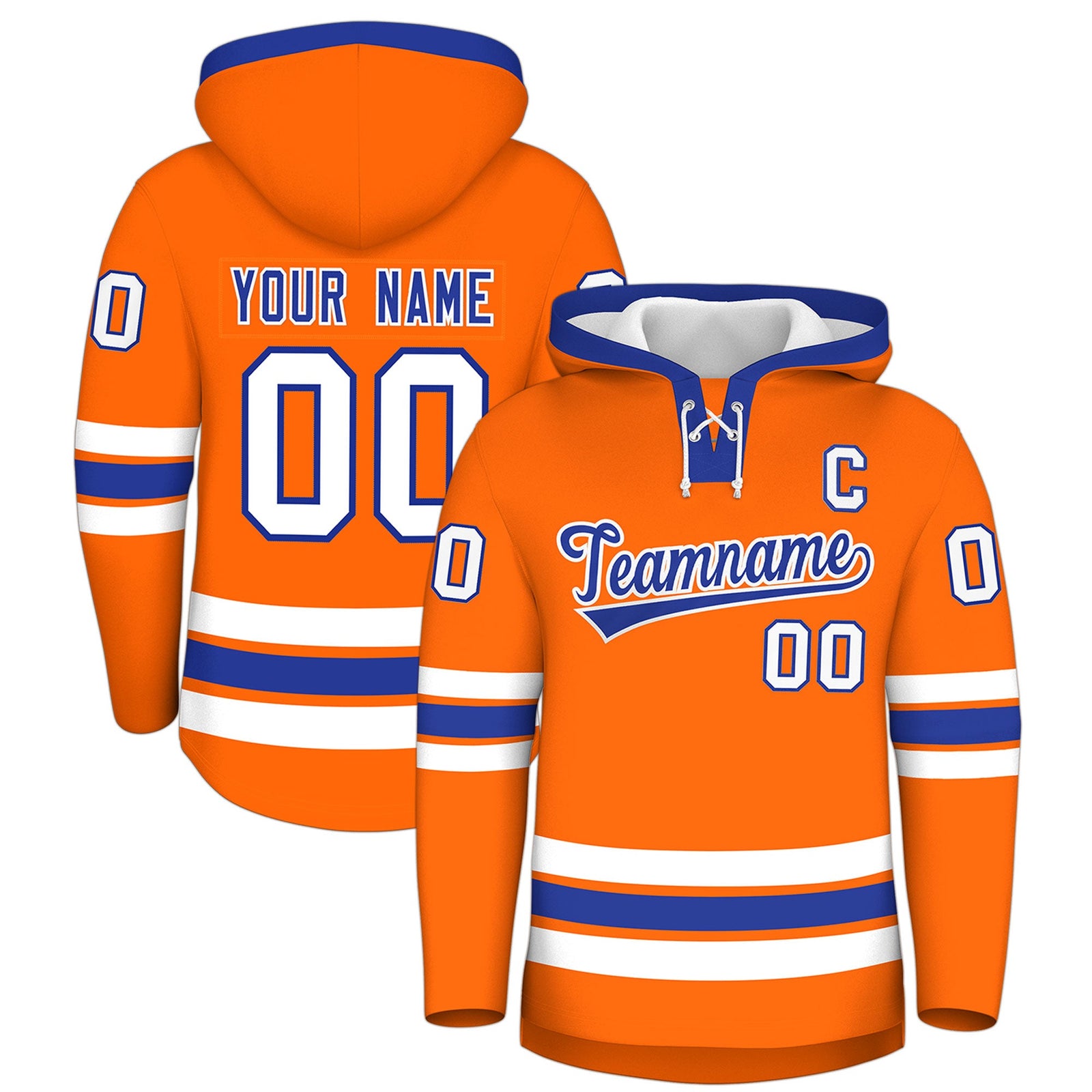 Custom Hockey Hoodie Jersey Orange Royal Blue Classic Style for Men&Youth