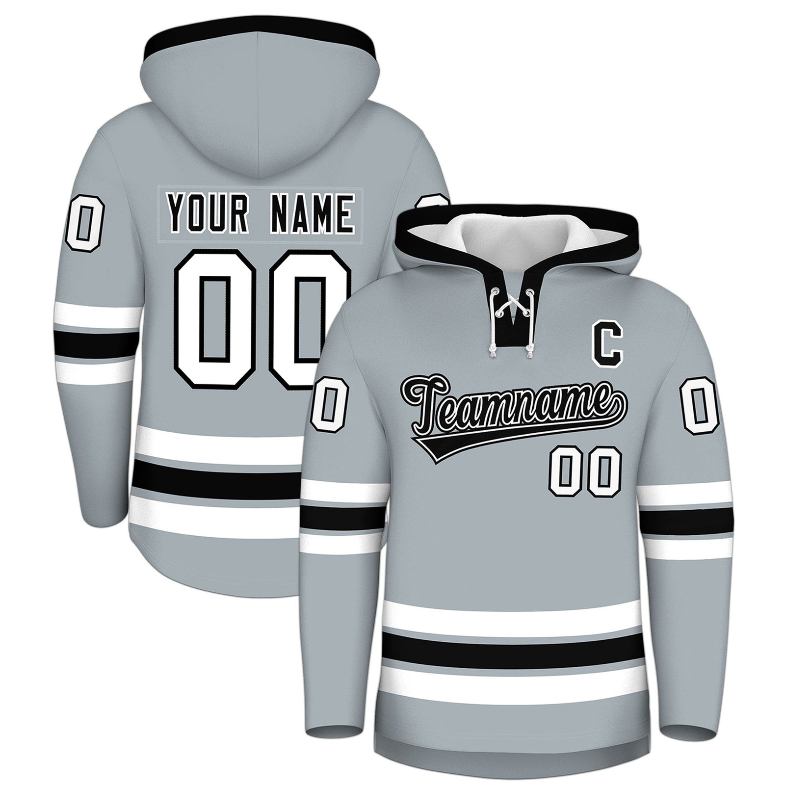 Custom Hockey Hoodie Jersey Silver Black Classic Style for Men&Youth