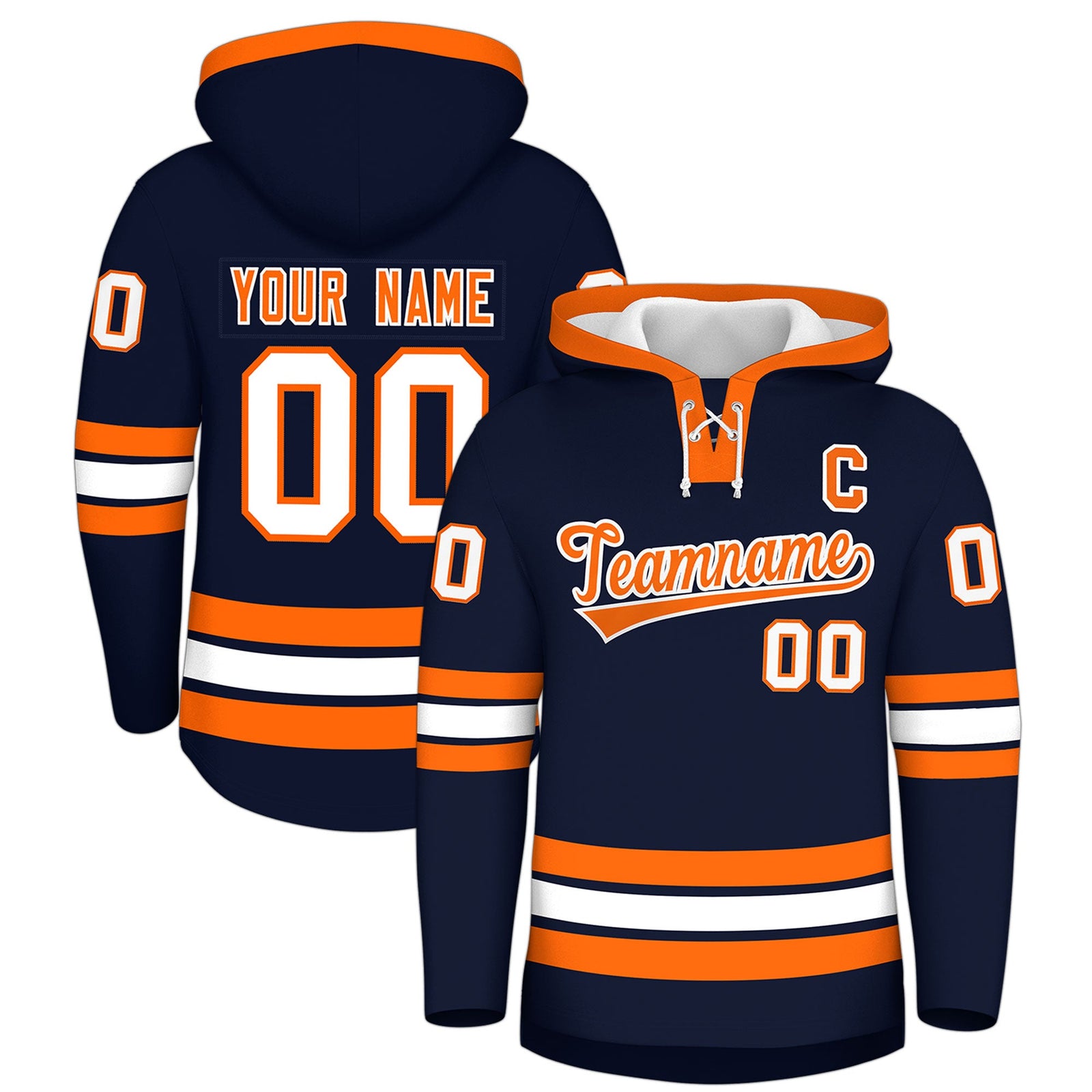 Custom Hockey Hoodie Jersey Navy Orange Classic Style for Men&Youth