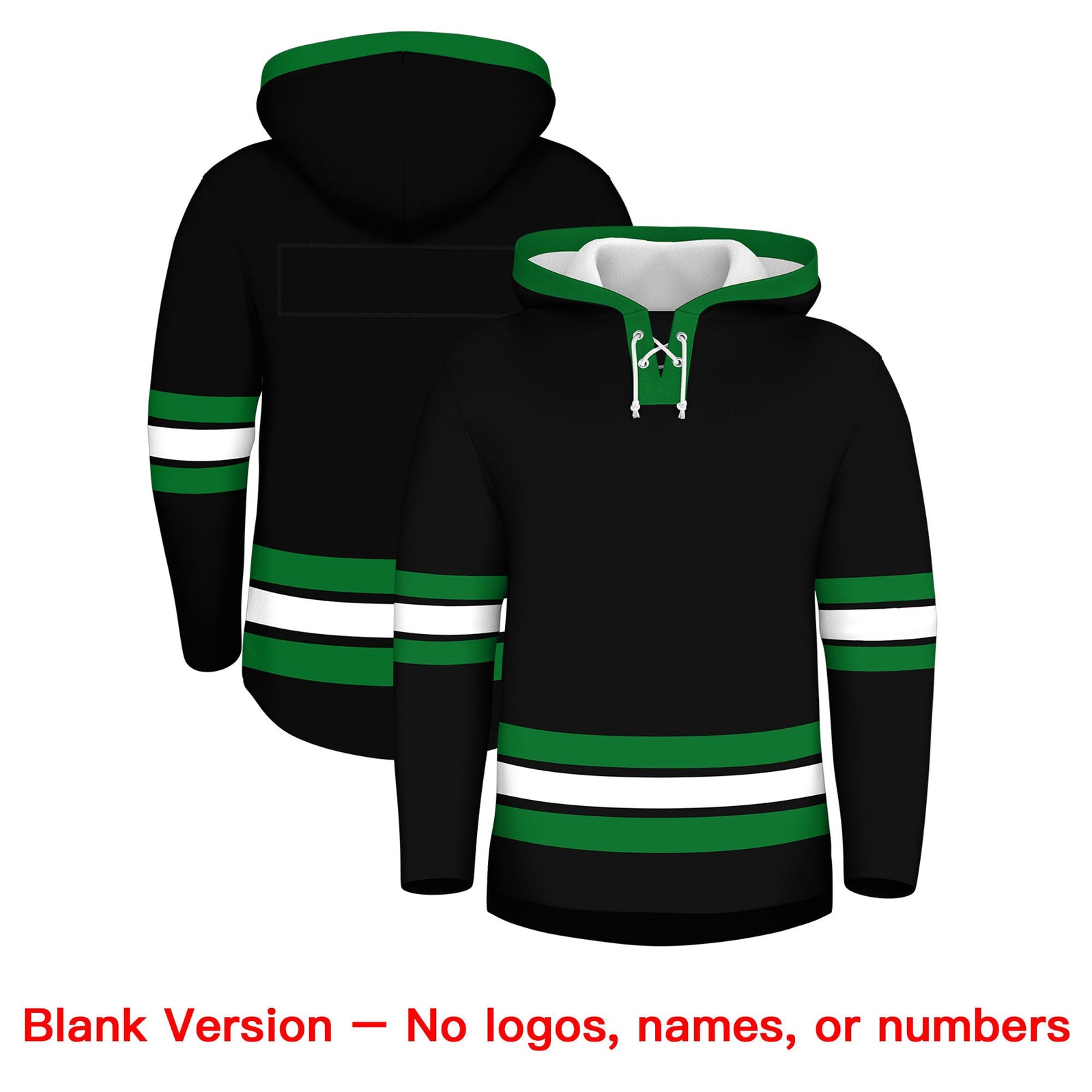 Custom Hockey Hoodie Jersey Black Kelly Green Classic Style for Men&Youth