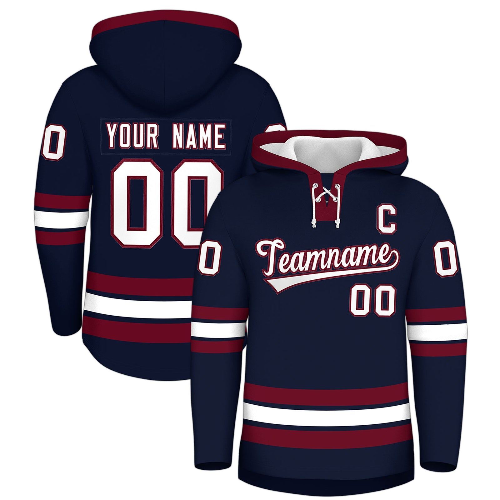 Custom Hockey Hoodie Jersey Navy Crimson Classic Style Add Name,Number&Logo