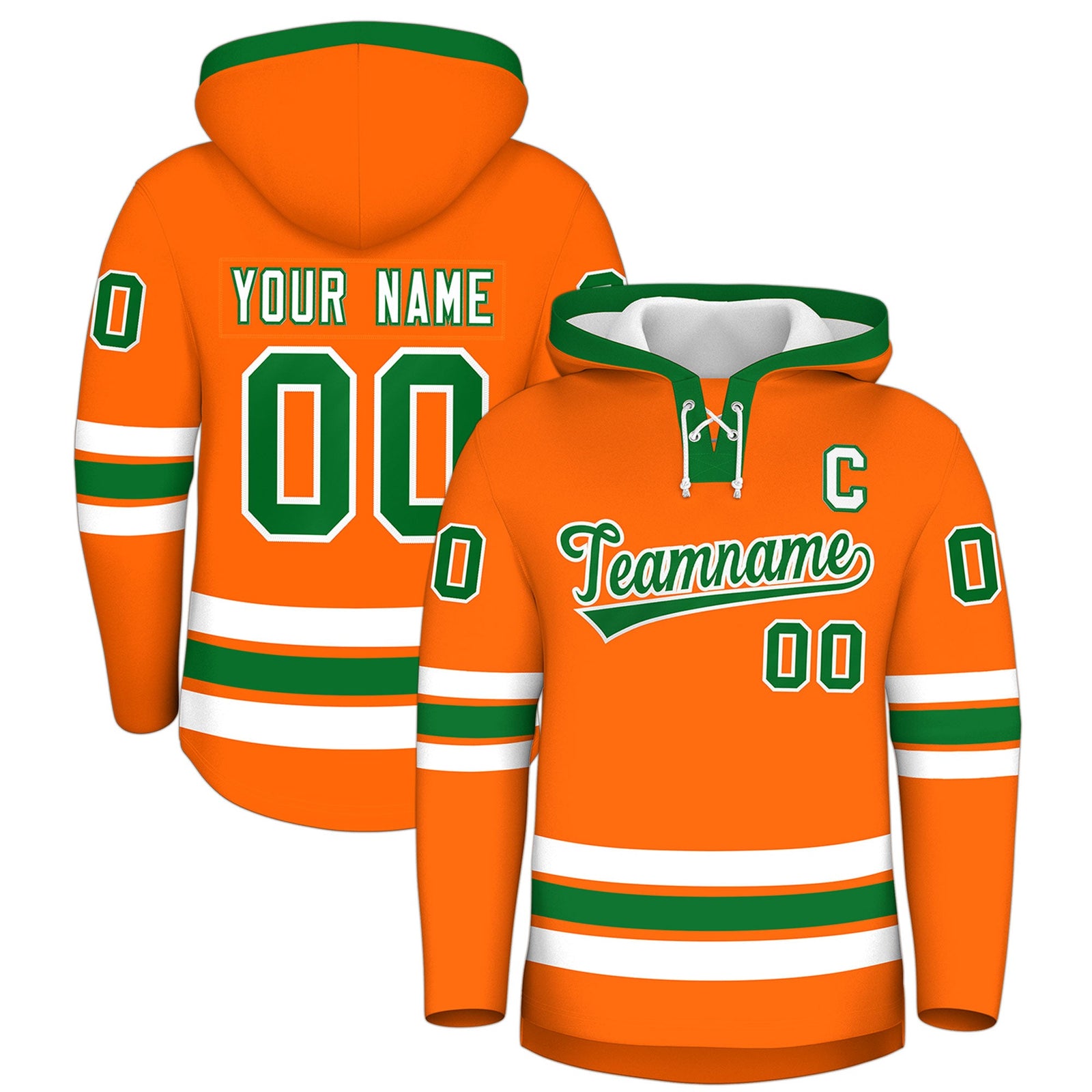 Custom Hockey Hoodie Jersey Orange Kelly Green Classic Style Add Name,Number&Logo