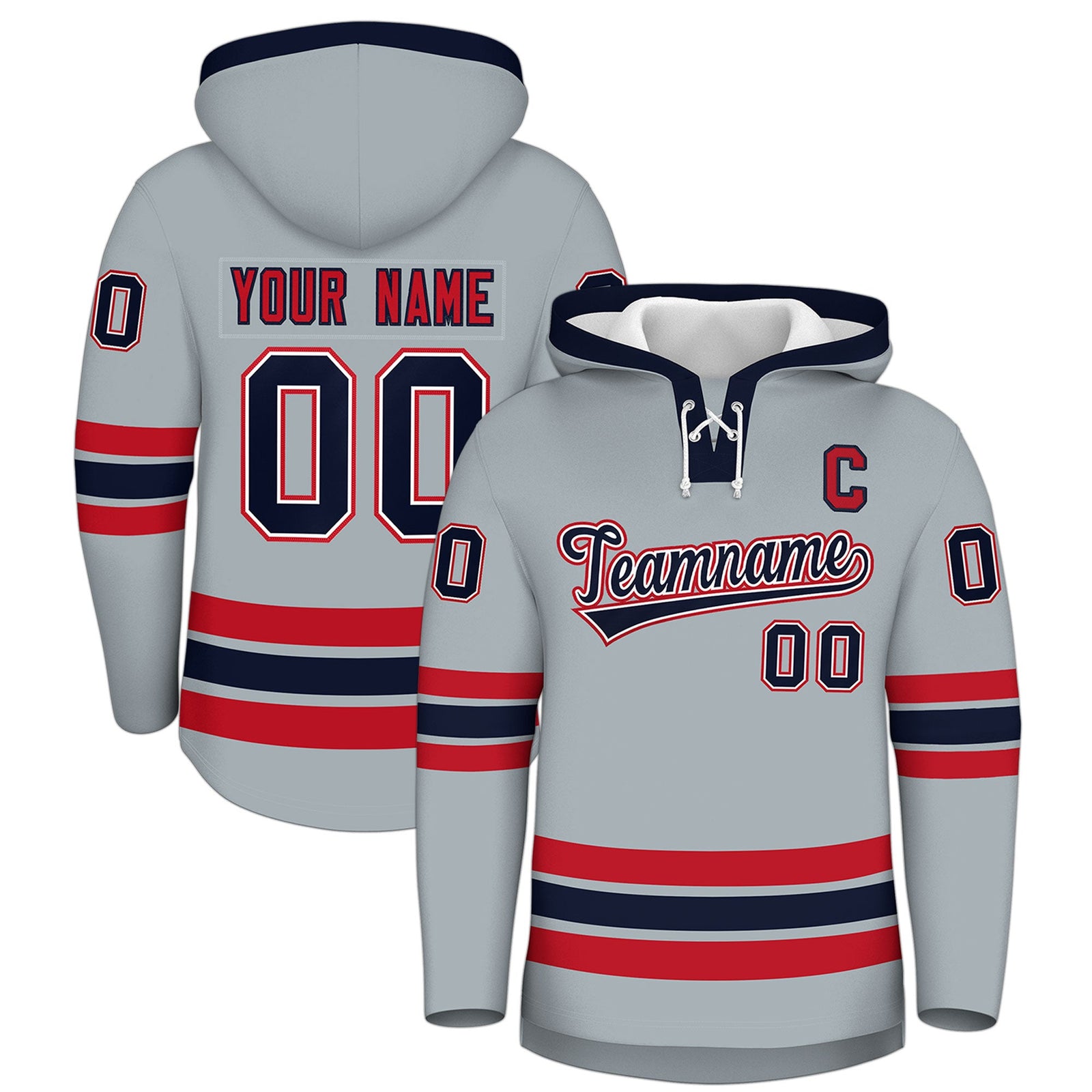 Custom Hockey Hoodie Jersey Silver Navy Classic Style Add Name,Number & Logo