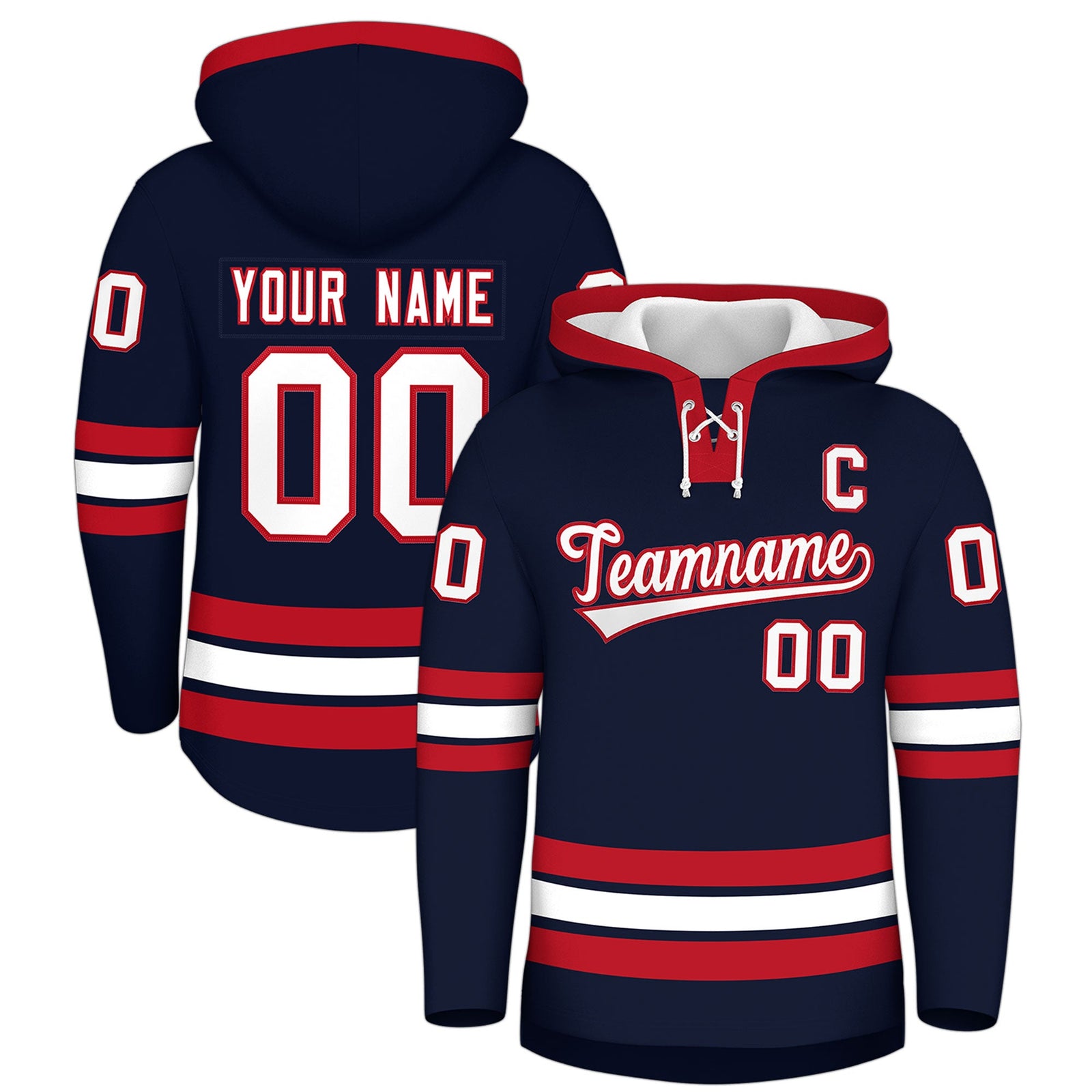Custom Hockey Hoodie Jersey Navy Red Classic Style for Men&Youth