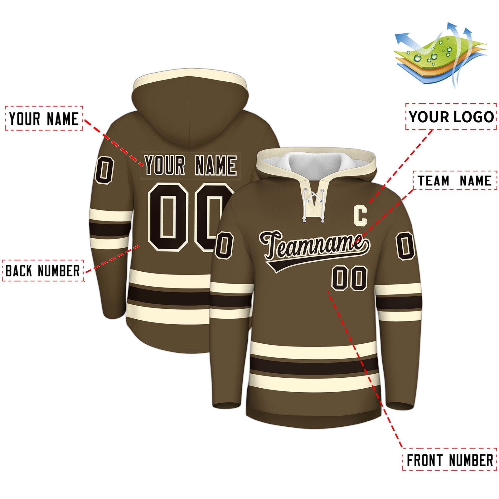 Custom Hockey Hoodie Jersey Light Brown Cream Classic Style Add Name,Number & Logo