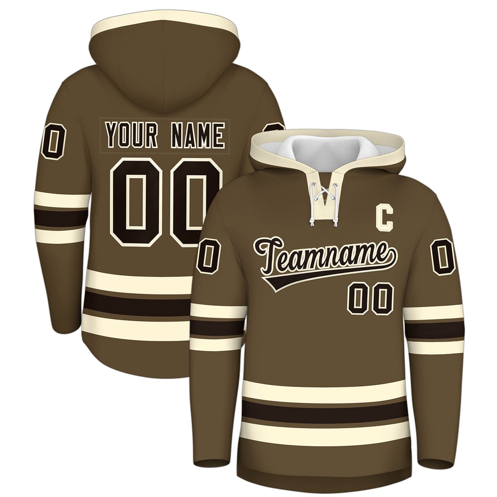 Custom Hockey Hoodie Jersey Light Brown Cream Classic Style Add Name,Number & Logo