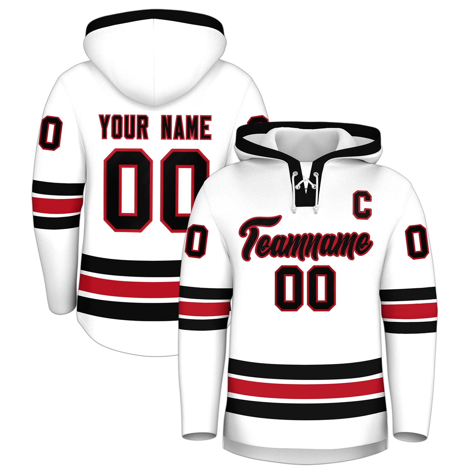 Custom Hockey Hoodie Jersey White Black Classic Style Add Name,Number & Logo