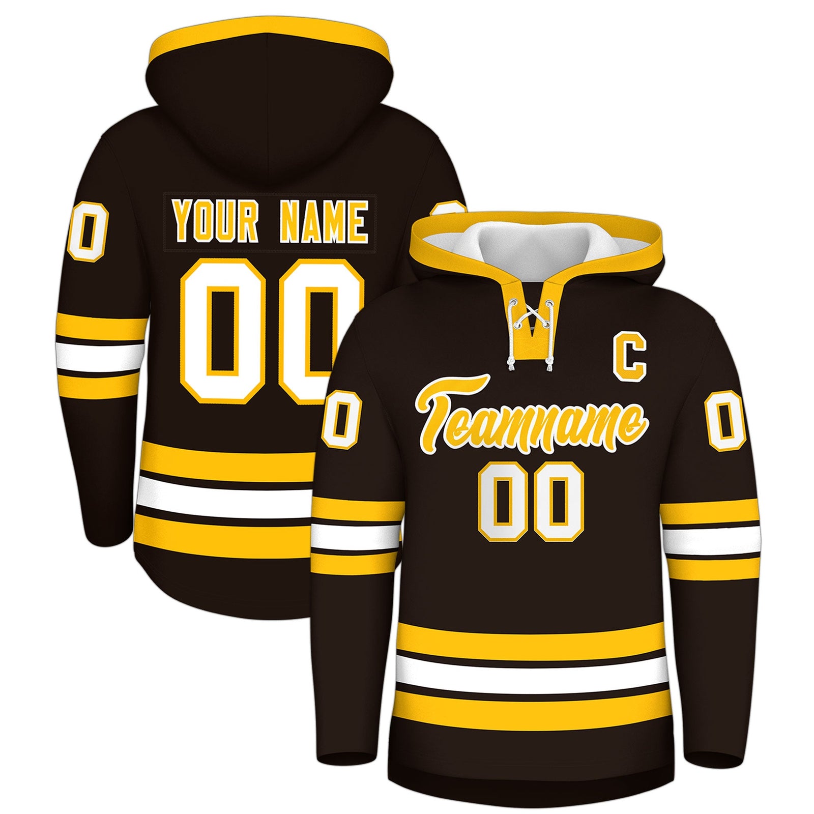 Custom Hockey Hoodie Jersey Brown Gold Classic Style Add Name,Number & Logo