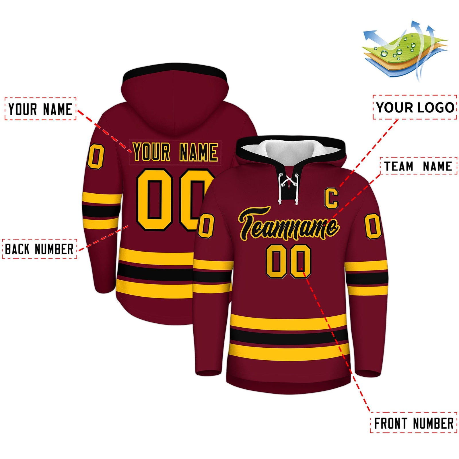 Custom Hockey Hoodie Jersey Crimson Black Classic Style Add Name,Number&Logo