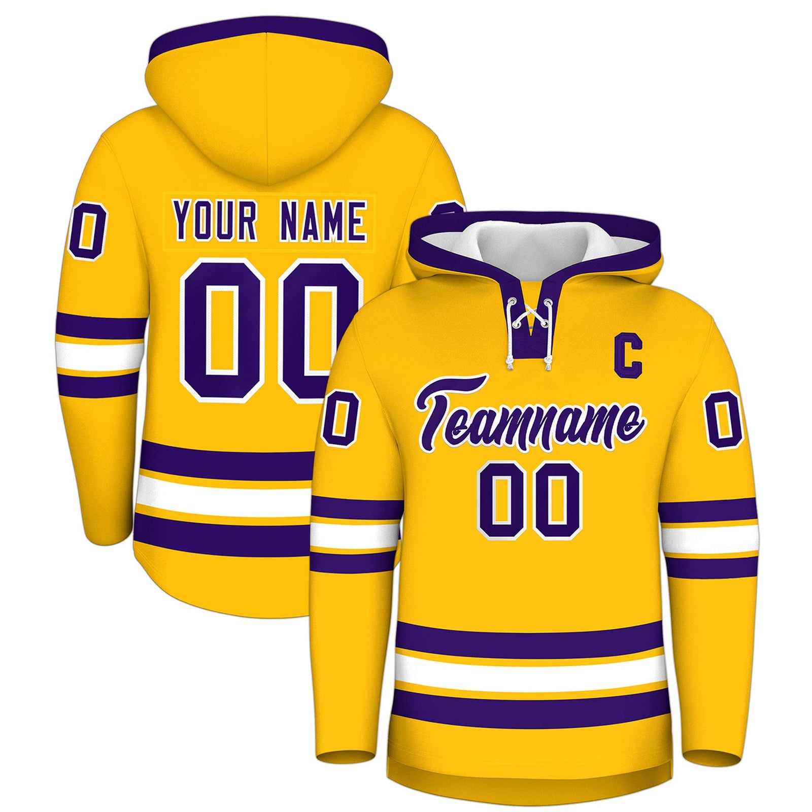 Custom Hockey Hoodie Jersey Gold Purple Classic Style Add Name,Number & Logo
