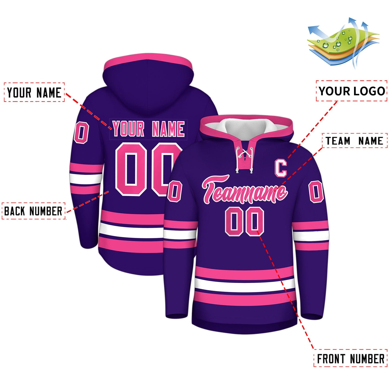 Custom Hockey Hoodie Jersey Purple Pink Classic Style for Men&Youth