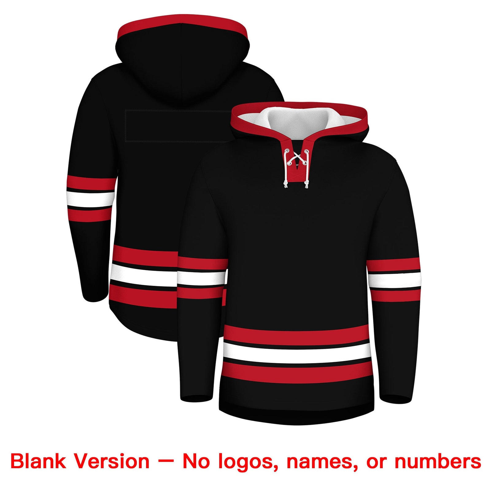 Custom Hockey Hoodie Jersey Black Red Classic Style Add Name,Number&Logo