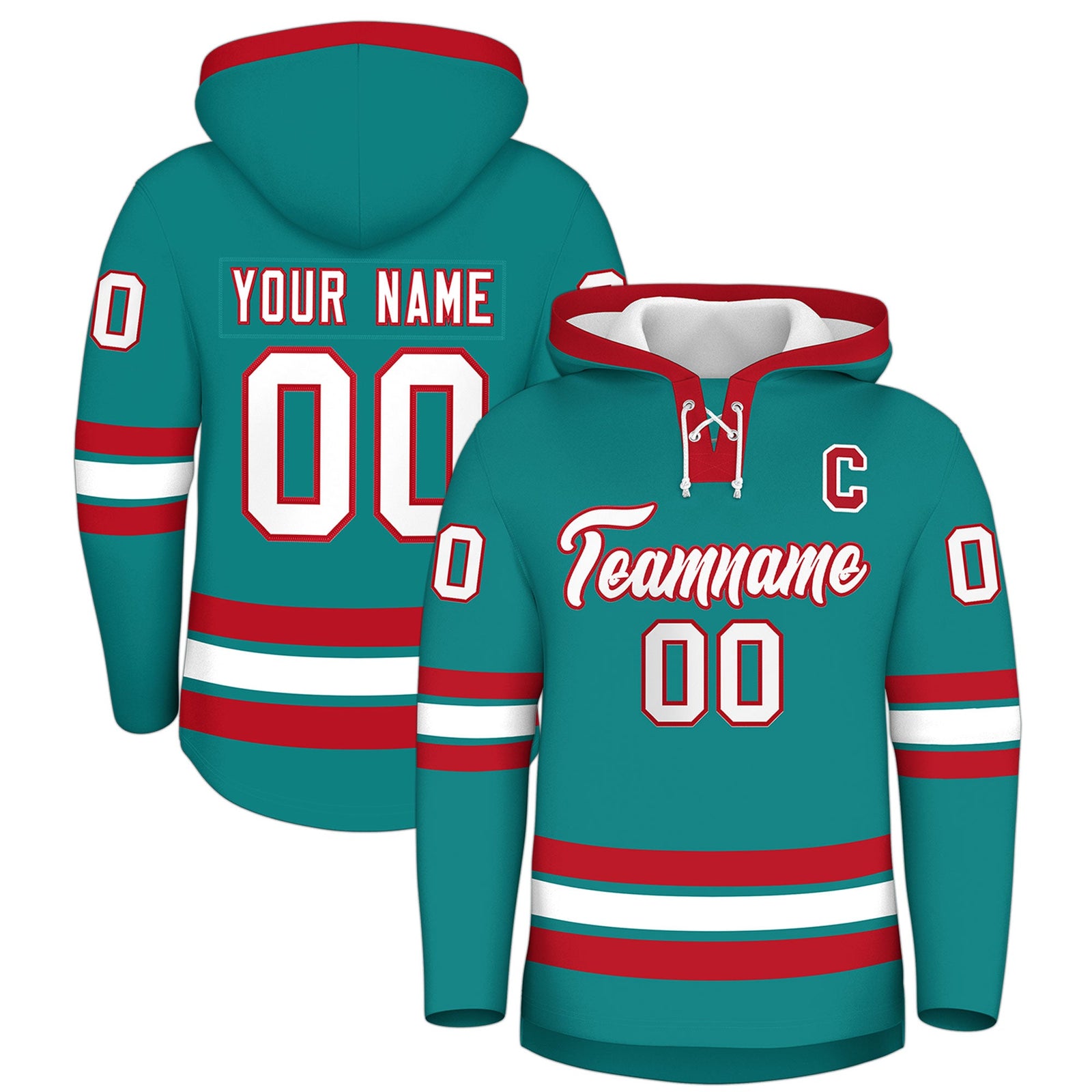 Custom Hockey Hoodie Jersey Teal Red Classic Style for Men&Youth