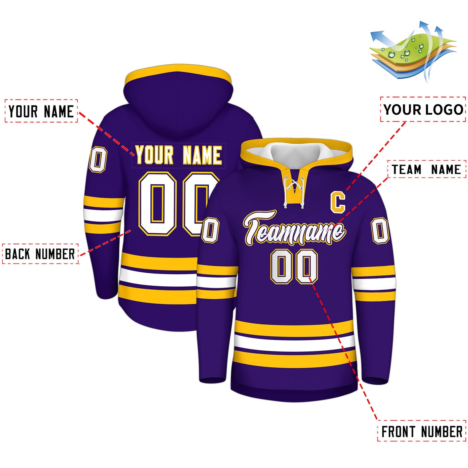 Custom Hockey Hoodie Jersey Purple Gold Classic Style for Men&Youth