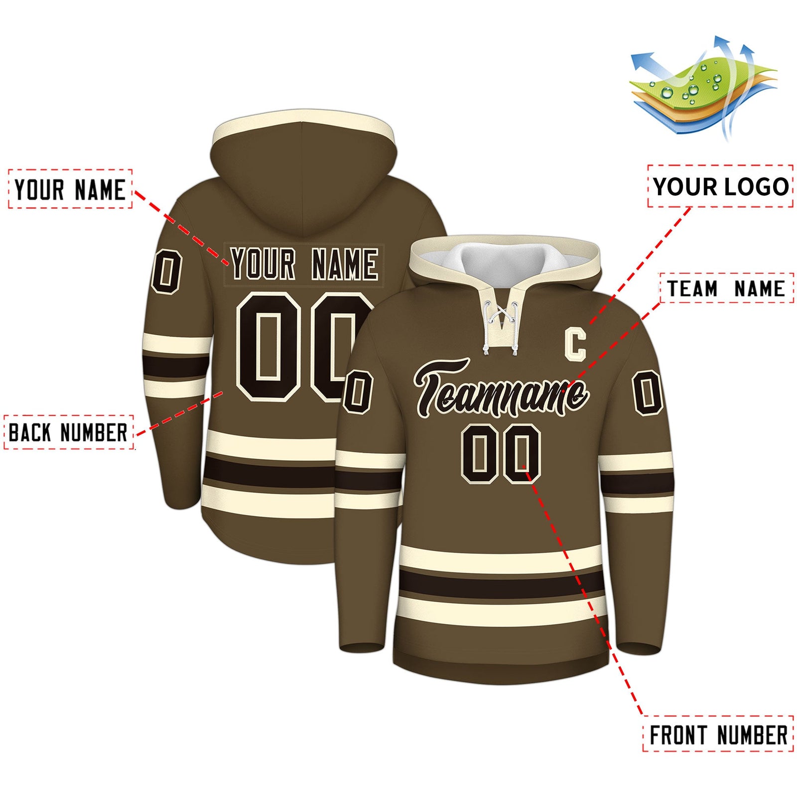 Custom Hockey Hoodie Jersey Light Brown Cream Classic Style Add Name,Number & Logo