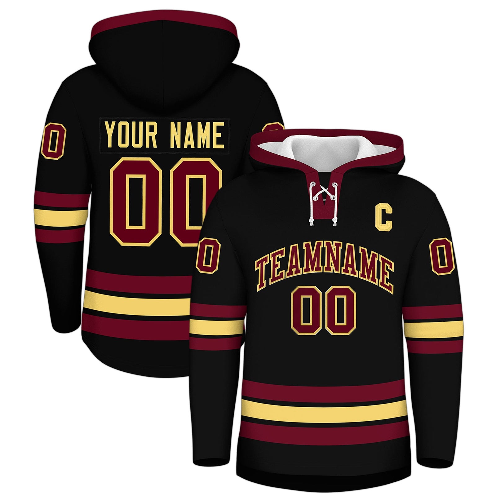 Custom Hockey Hoodie Jersey Black Crimson Classic Style for Men&Youth