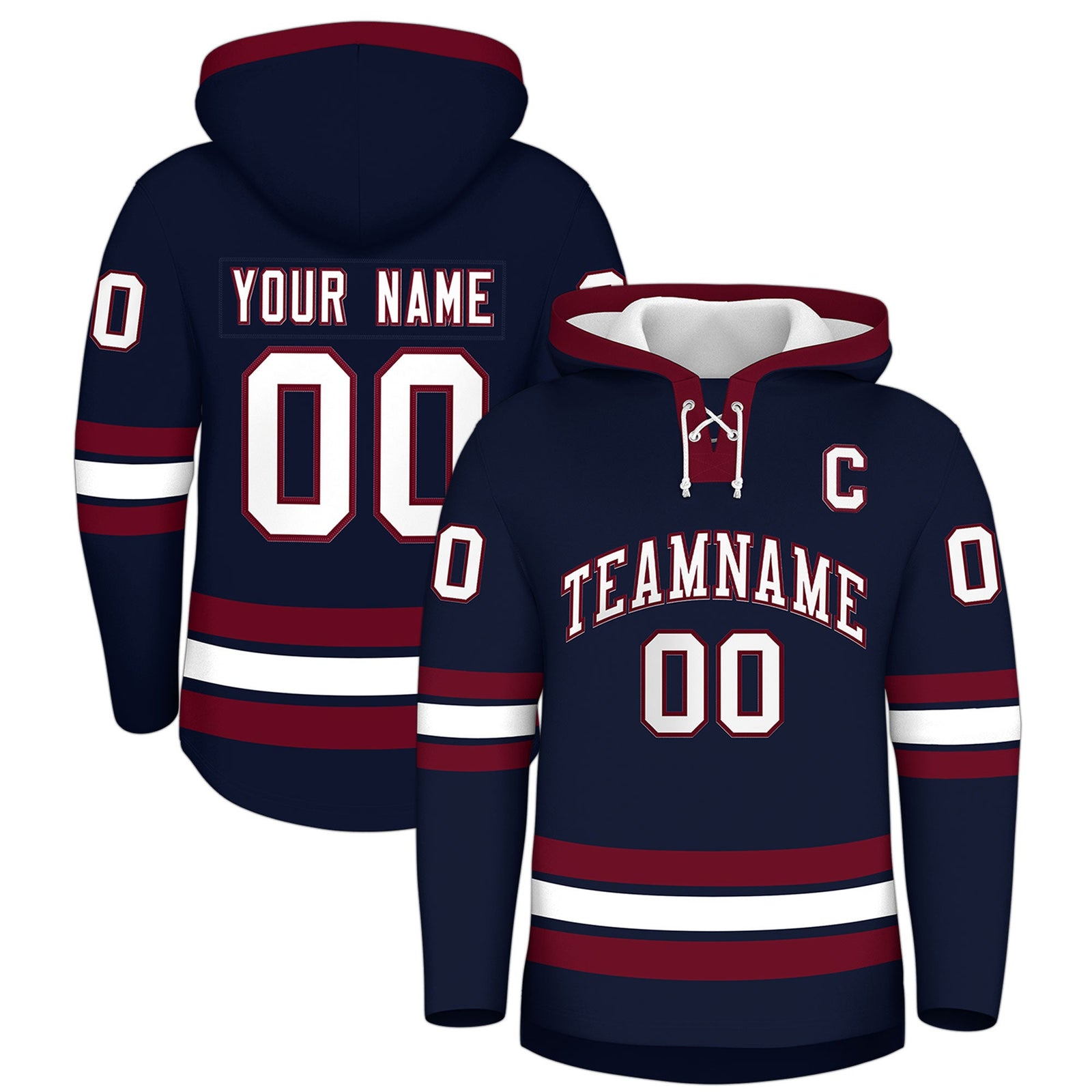 Custom Hockey Hoodie Jersey Navy Crimson Classic Style Add Name,Number&Logo