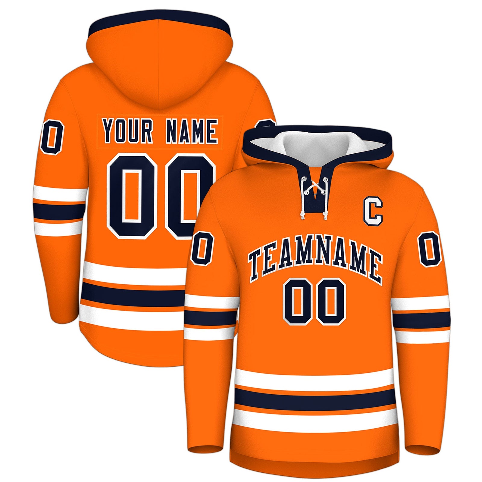 Custom Hockey Hoodie Jersey Orange Navy Classic Style Add Name,Number&Logo
