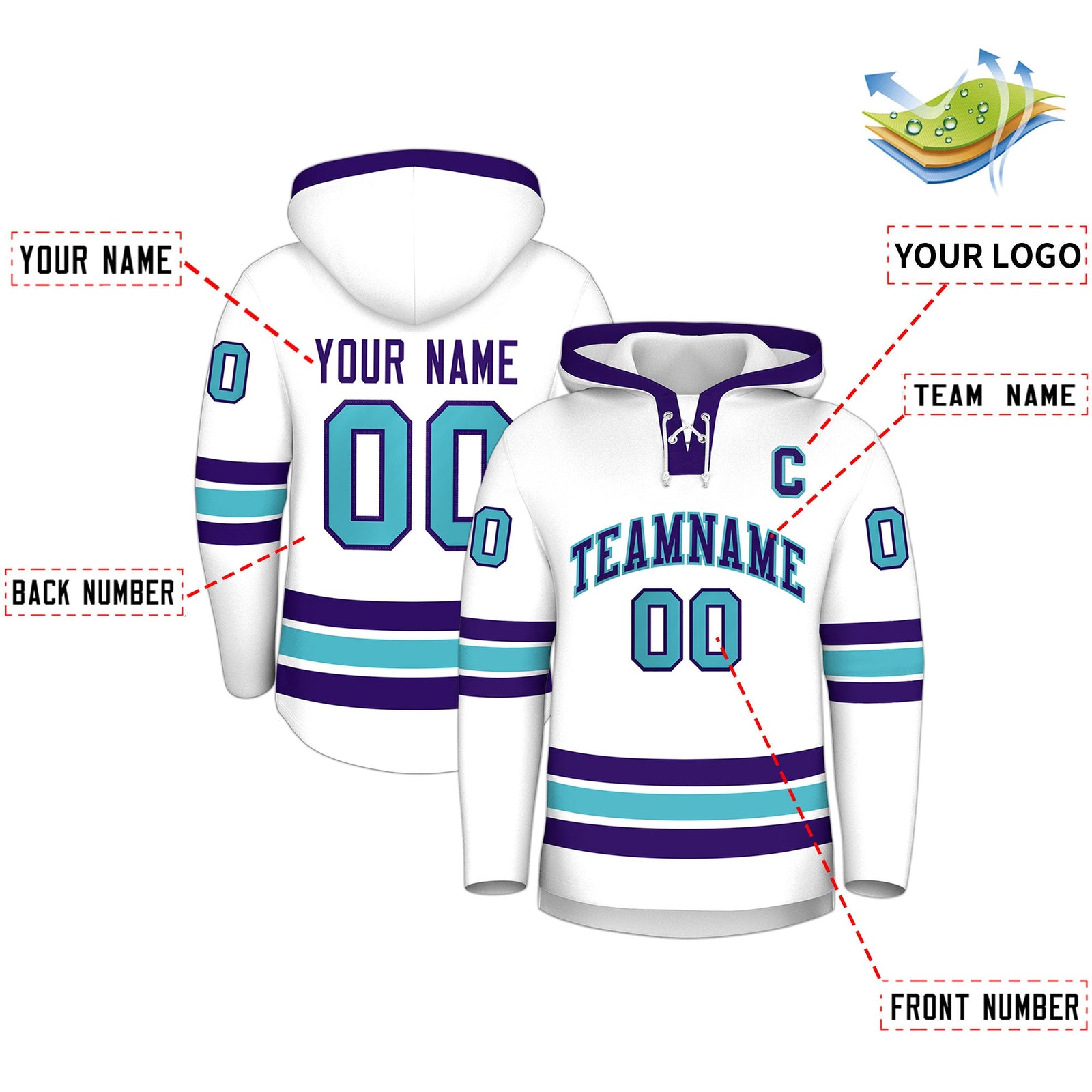 Custom Hockey Hoodie Jersey White Purple Classic Style for Men&Youth